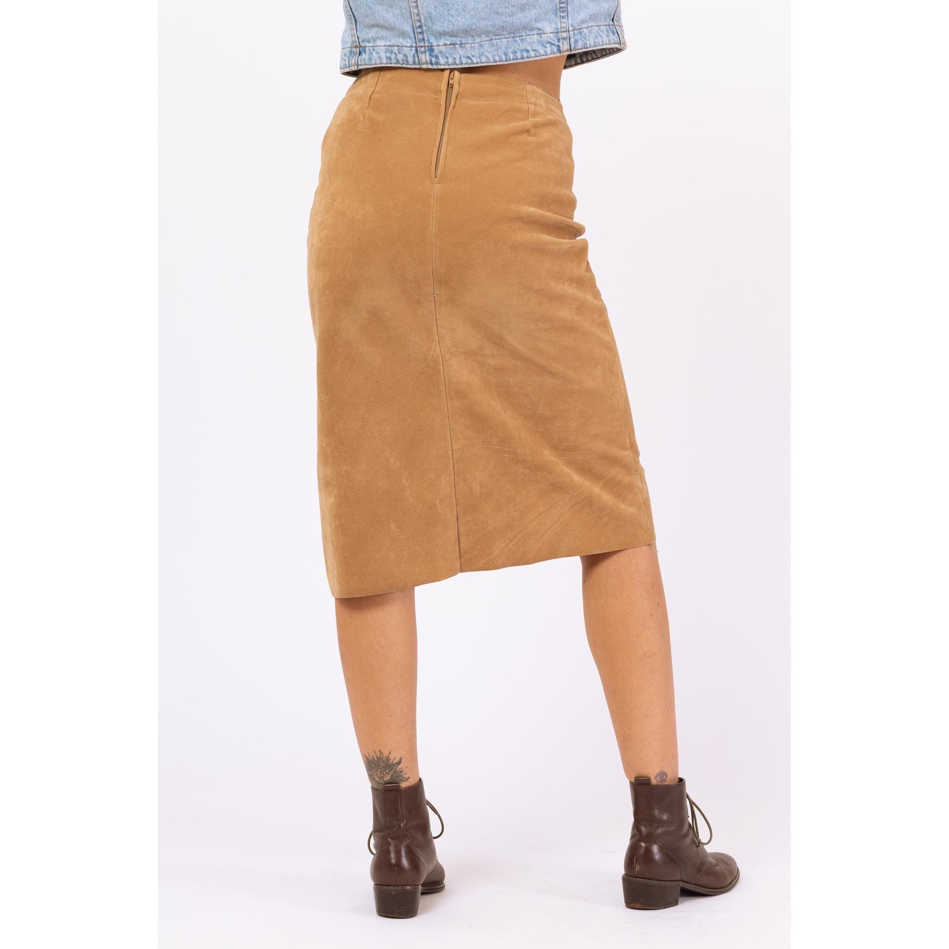 Vintage 90s Camel Faux Suede Midi Skirt - Small | A Line Drawstring Waist Minimalist Brown Skirt, Fall Neutral Skirt