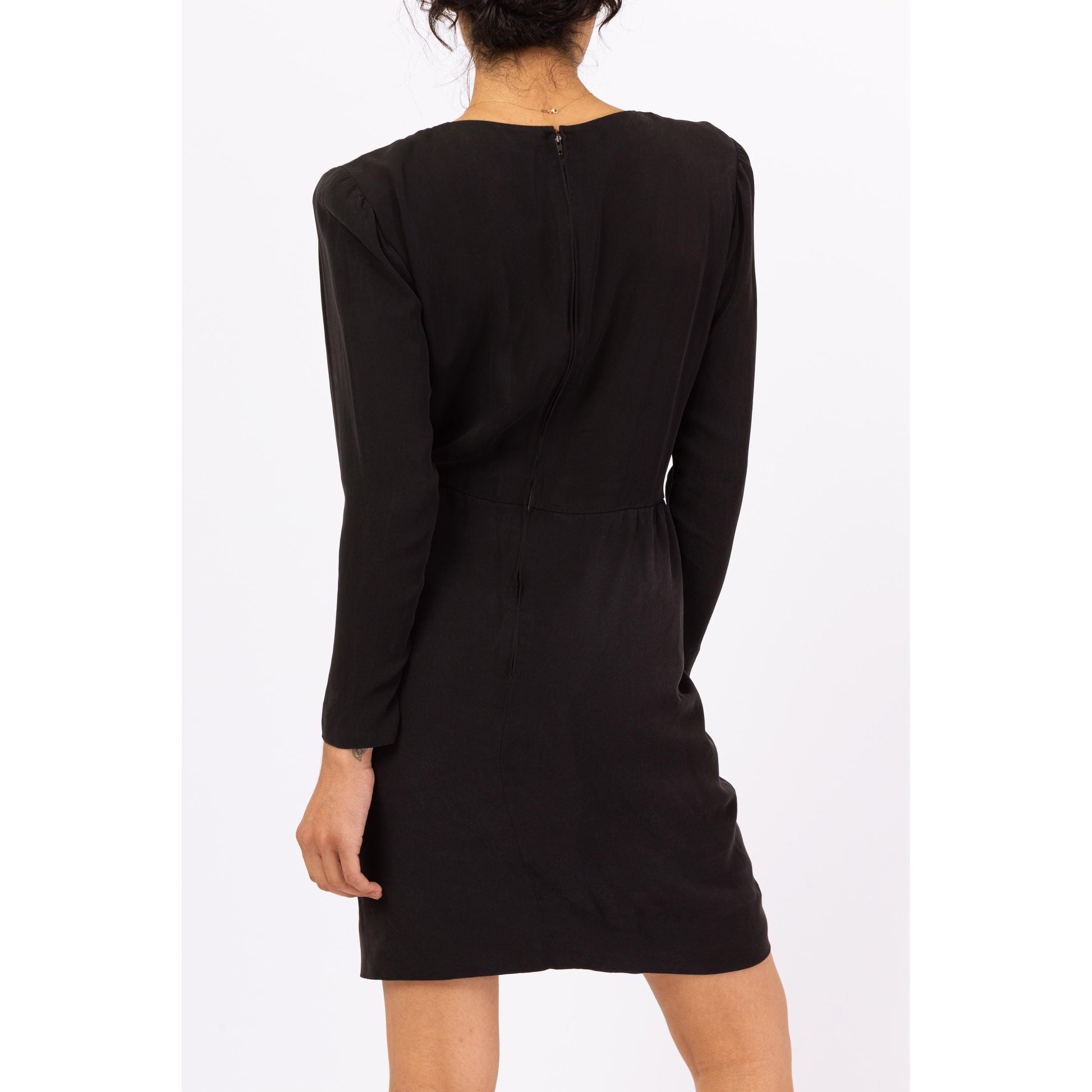 Vintage 60s Carven French Couture Little Black Dress - Medium | 1960s Paris France Long Sleeve Mini Wrap Dress, Cocktail Dress