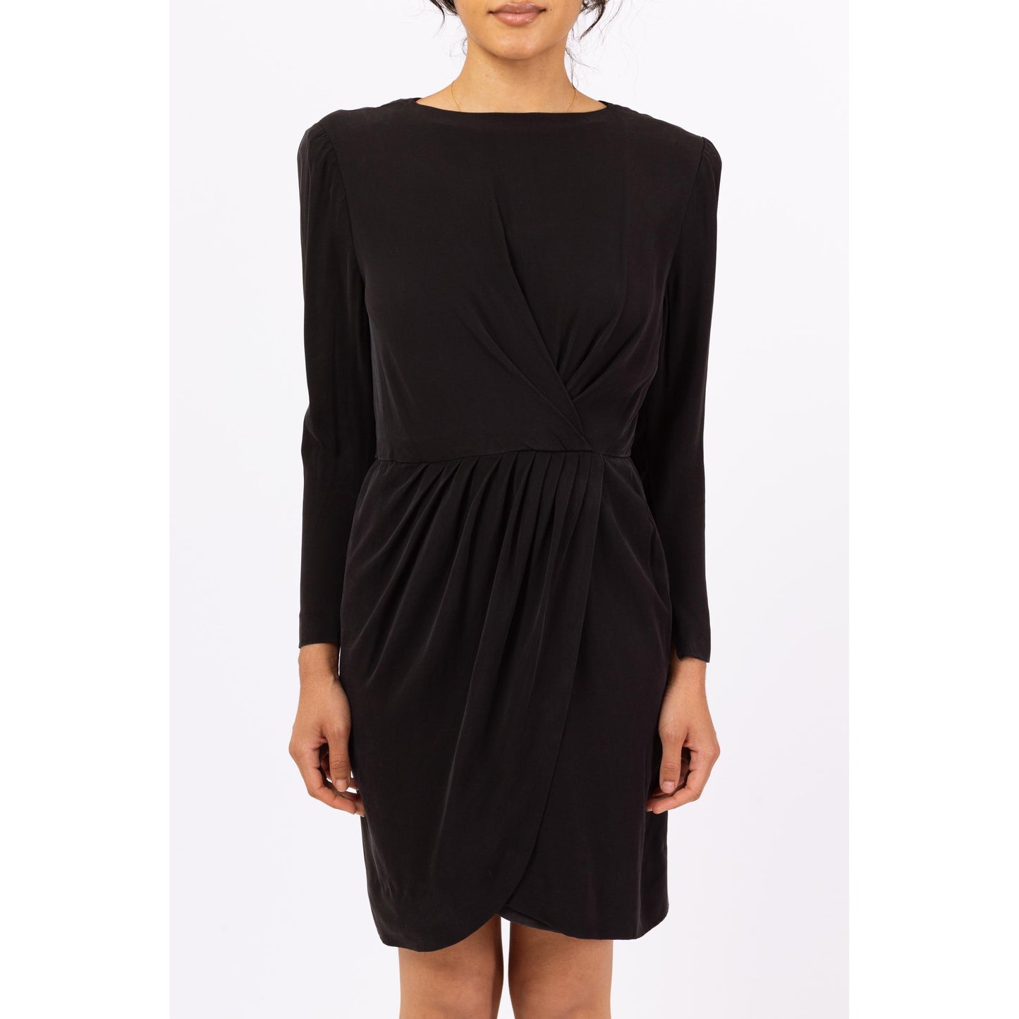 Vintage 60s Carven French Couture Little Black Dress - Medium | 1960s Paris France Long Sleeve Mini Wrap Dress, Cocktail Dress