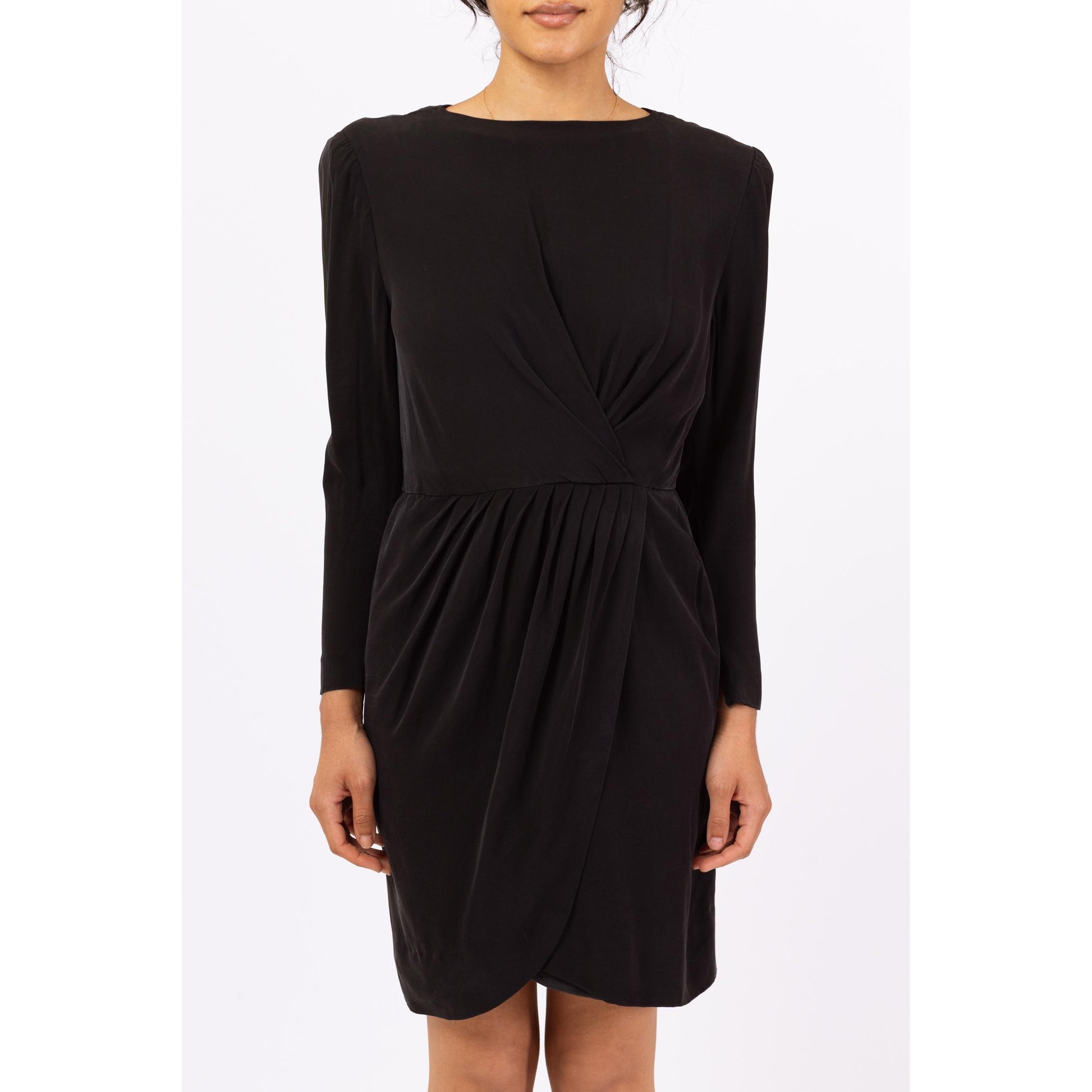 Vintage 60s Carven French Couture Little Black Dress - Medium | 1960s Paris France Long Sleeve Mini Wrap Dress, Cocktail Dress