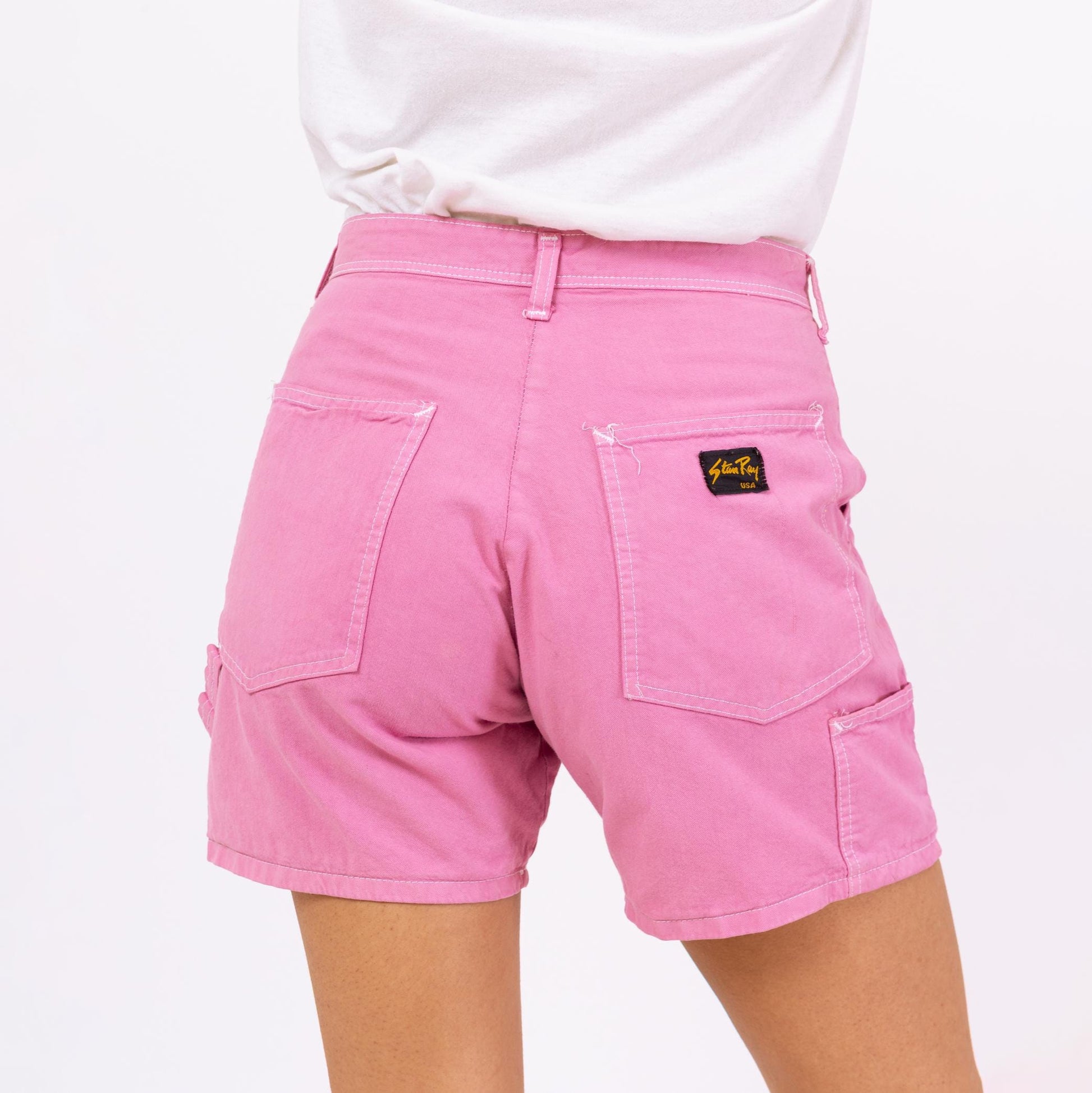 Vintage 90s Pink Carpenter Shorts - Small, 26" Waist | Stan Ray High Rise Workwear Shorts, Painters Utility Streetwear Shorts
