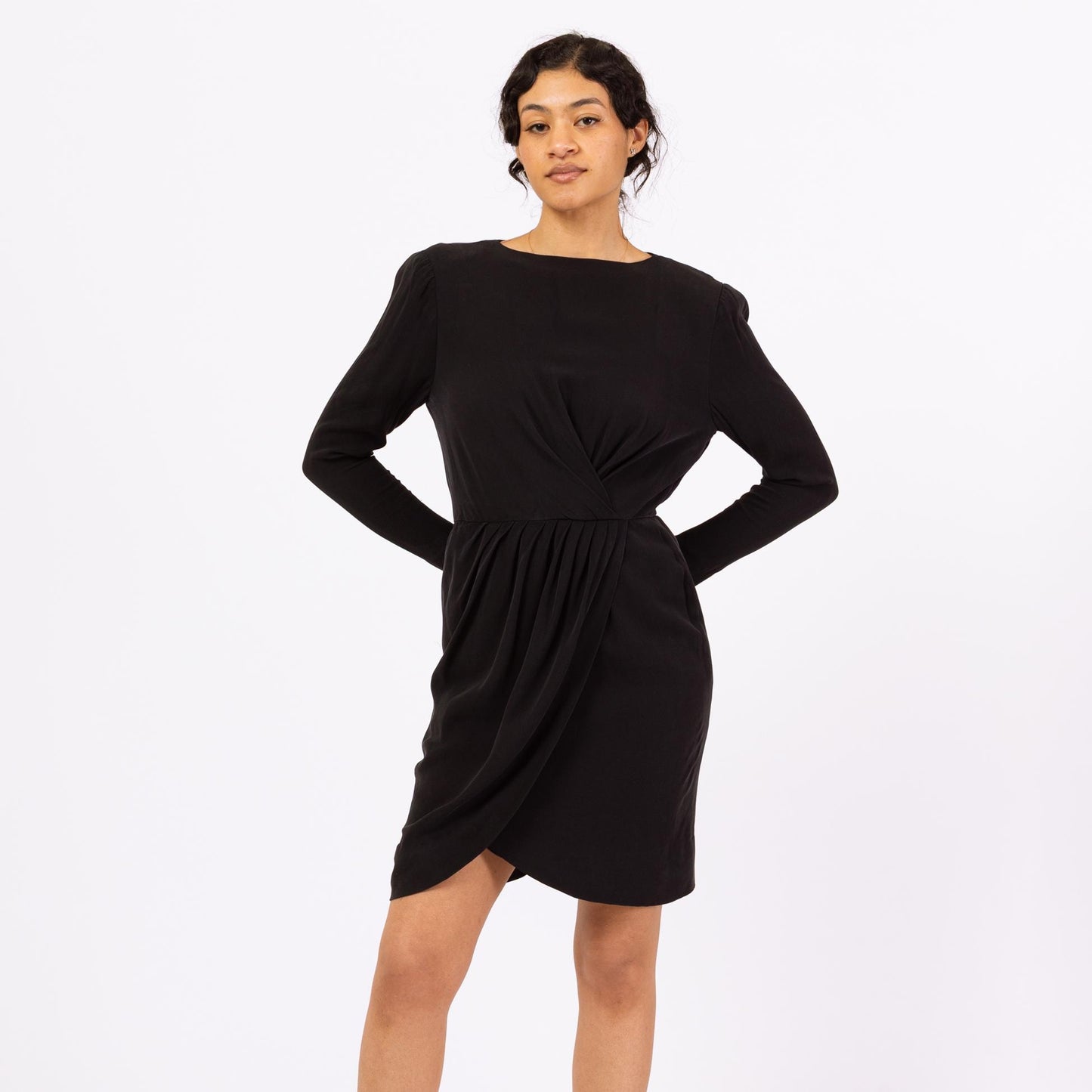 Vintage 60s Carven French Couture Little Black Dress - Medium | 1960s Paris France Long Sleeve Mini Wrap Dress, Cocktail Dress