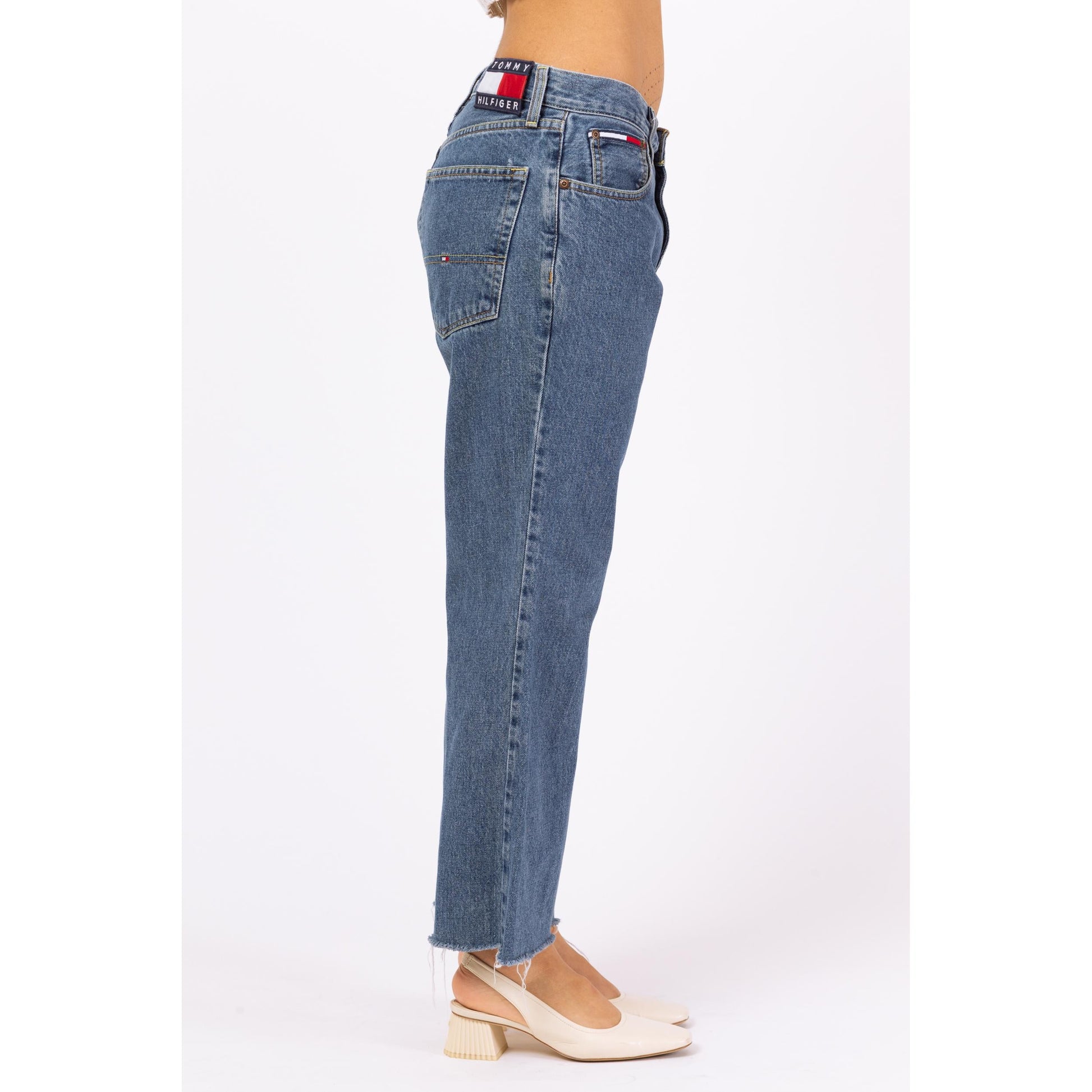 Vintage Y2K Tommy Hilfiger Straight Leg Cutoff Jeans - 30" Waist | 2000s Mid Rise Baggy Jeans, Grunge Boyfriend Jeans, 90s Dad Jeans