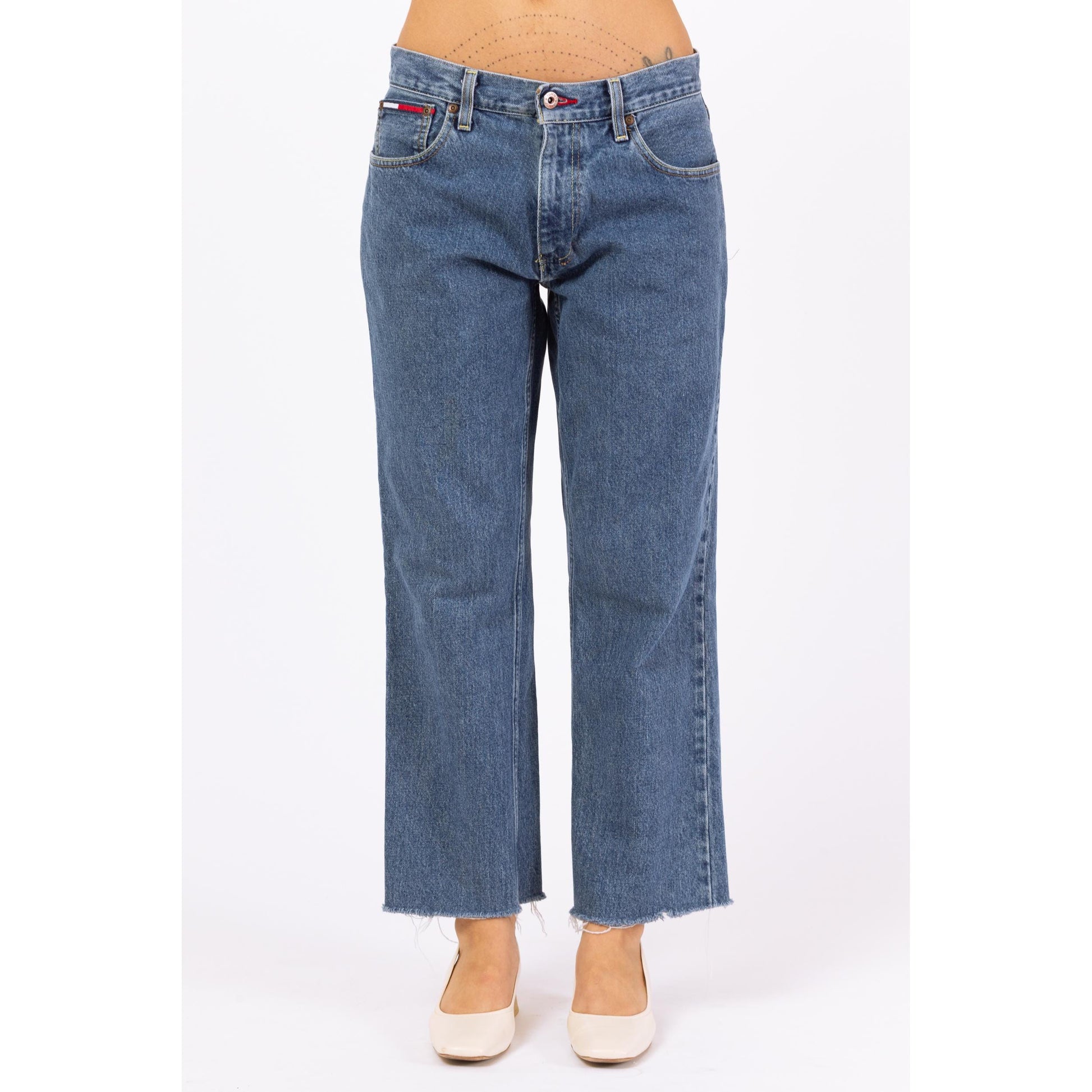 Vintage Y2K Tommy Hilfiger Straight Leg Cutoff Jeans - 30" Waist | 2000s Mid Rise Baggy Jeans, Grunge Boyfriend Jeans, 90s Dad Jeans