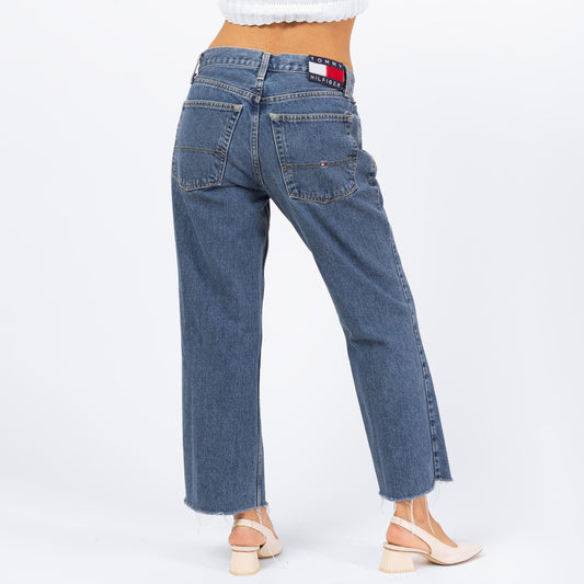 Vintage Y2K Tommy Hilfiger Straight Leg Cutoff Jeans - 30" Waist | 2000s Mid Rise Baggy Jeans, Grunge Boyfriend Jeans, 90s Dad Jeans
