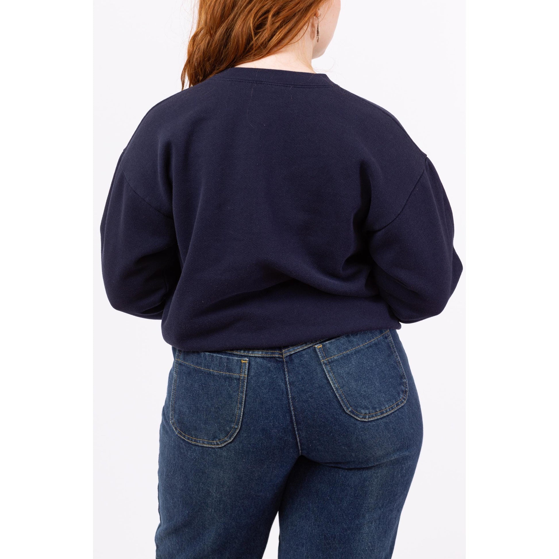 Vintage 90s Navy Blue Herald Angel Sweatshirt - Large | Embroidered Graphic Crewneck, Christmas Holiday Sweater
