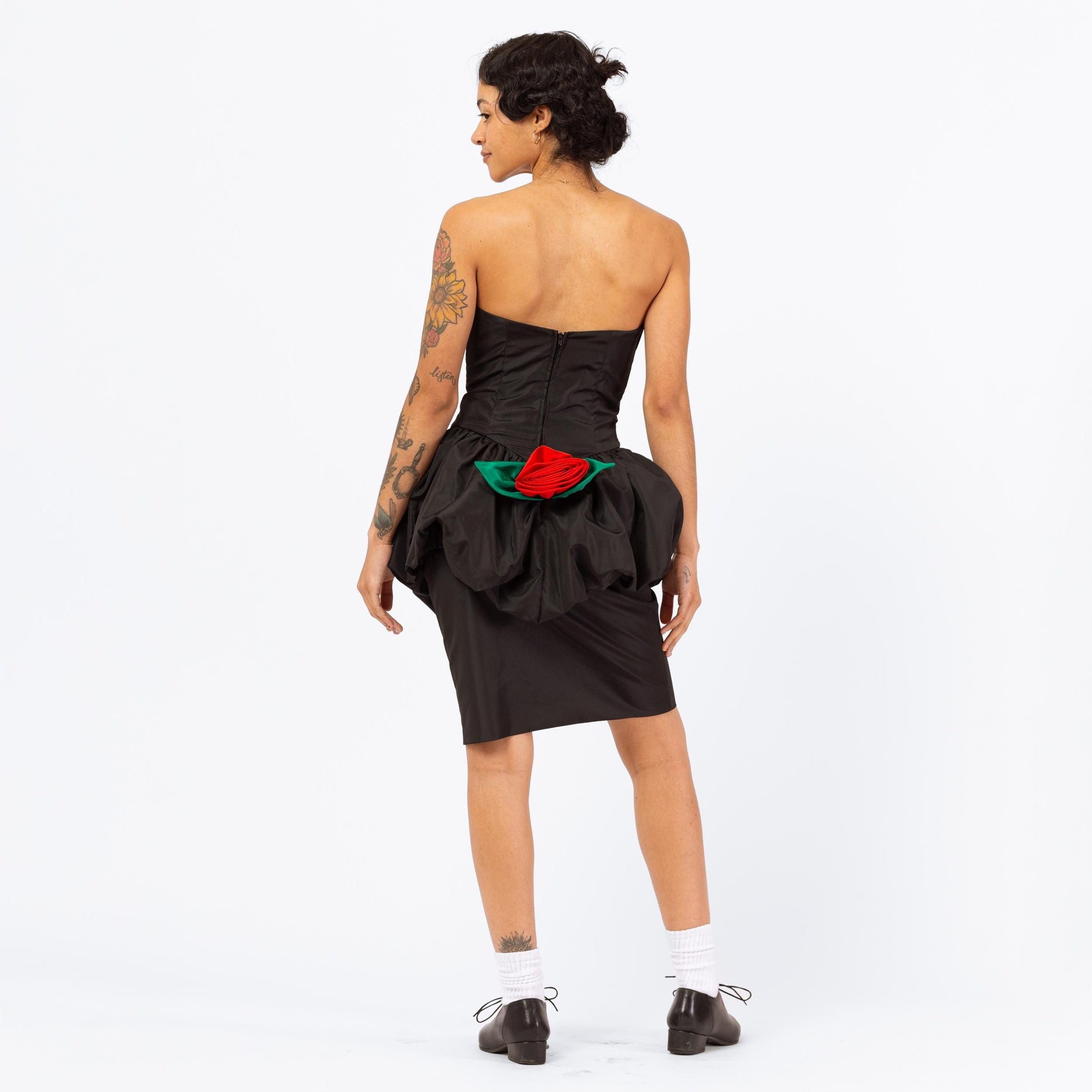 Vintage 80s Black Peplum Rose Party Dress Vintage 80s Black Peplum Rose Party Dress