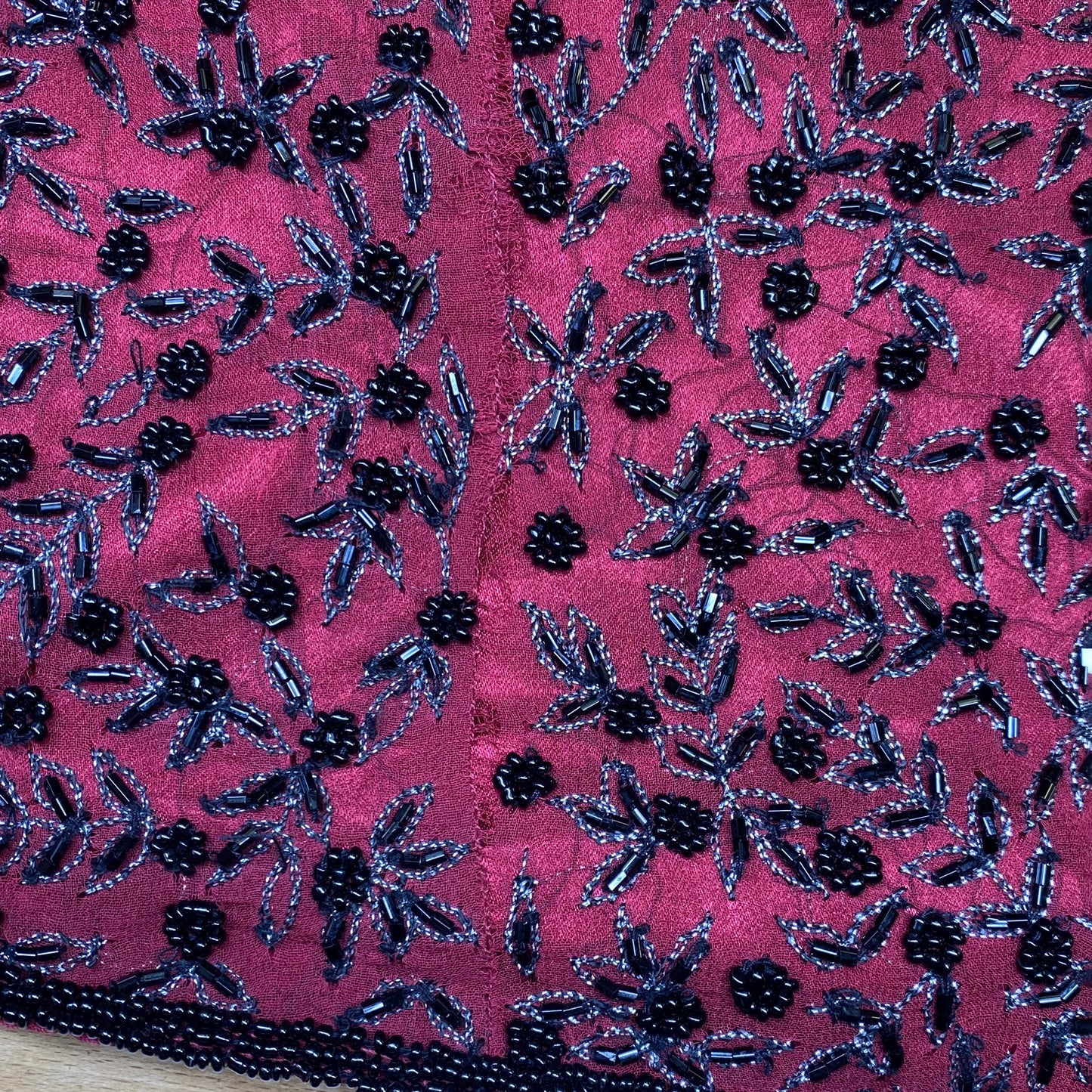 Vintage 90s Beaded Silk Racerback Formal Top - Extra Large | Red & Black Basque Waist Evening Blouse, Y2K Gothic Cocktail Party Look