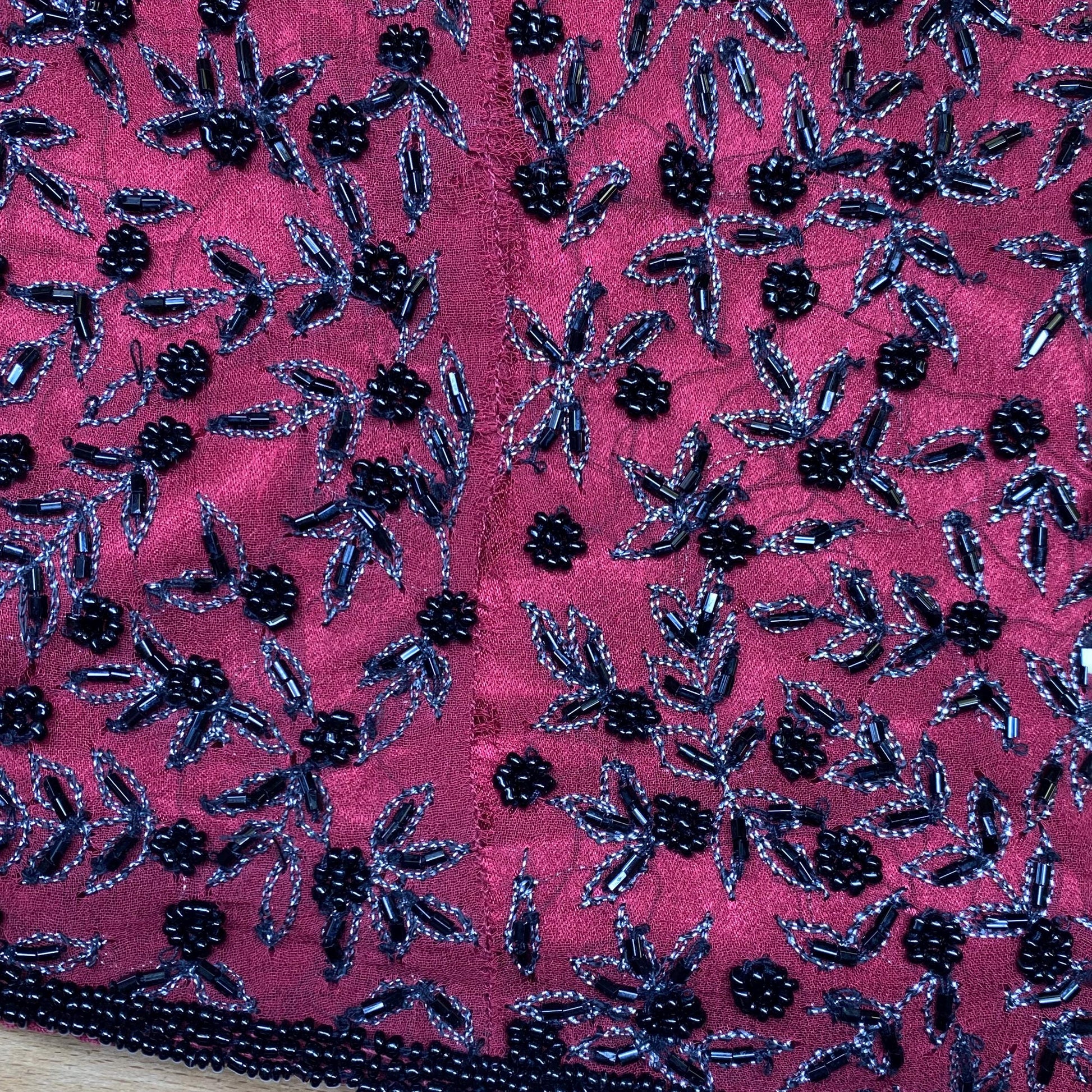 Vintage 90s Beaded Silk Racerback Formal Top - Extra Large | Red & Black Basque Waist Evening Blouse, Y2K Gothic Cocktail Party Look