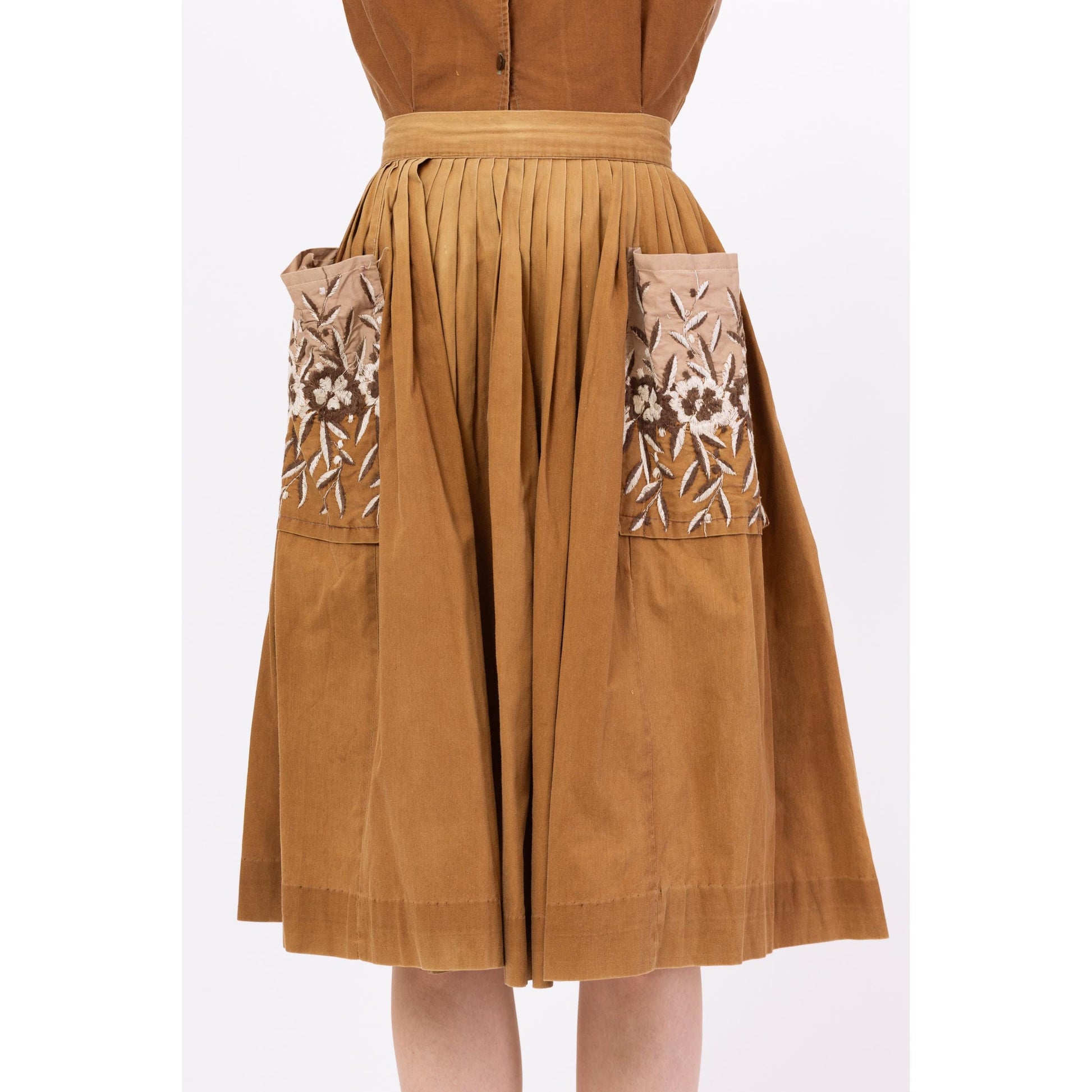 Vintage 1950s Brown Floral Patio Blouse & Skirt Set - Extra Small | 50s Square Dance Fiesta Dress, Cottagecore Western Prairie Outfit