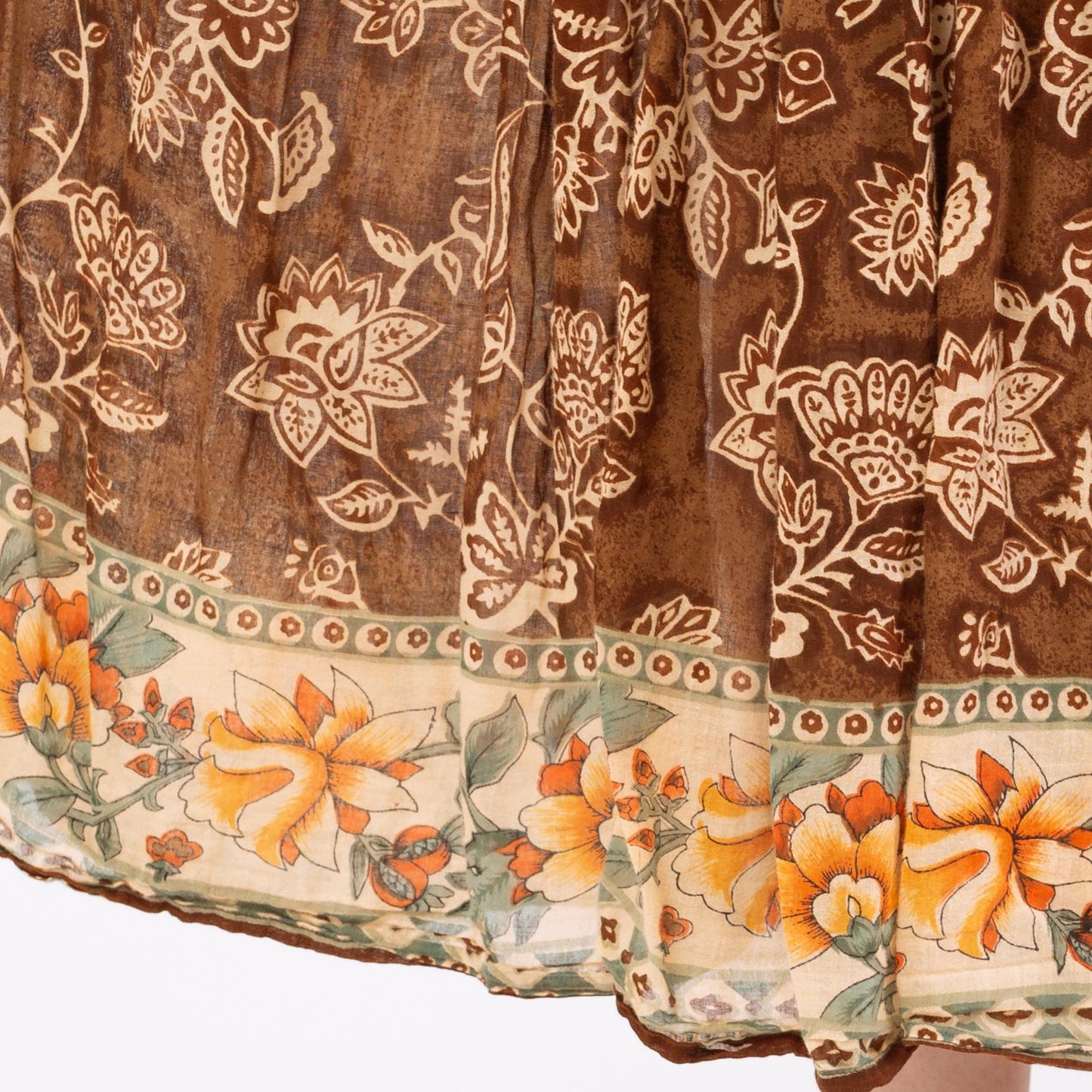 Vintage 90s Boho Brown Floral Midi Broomstick Skirt – Medium | Flowy Hippie Grunge Skirt, Cottagecore Witchy Summer Festival Outfit