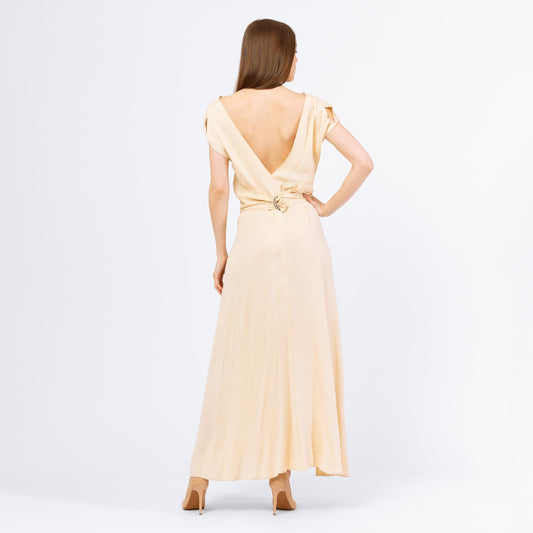 Vintage 1930s Cream Low Back Bias Cut Evening Gown - XS to Small | 30s Old Hollywood Style Deco Drop Waist Cowl Draped Maxi Wedding Dress