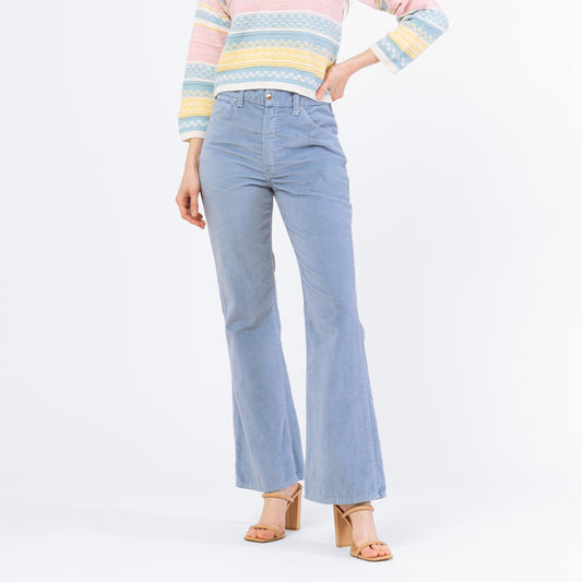 Vintage 70s Baby Blue Corduroy Flared Unisex Pants - Small to Medium, 29" Waist | Retro High Waisted Trousers, Boho 1970s Cords