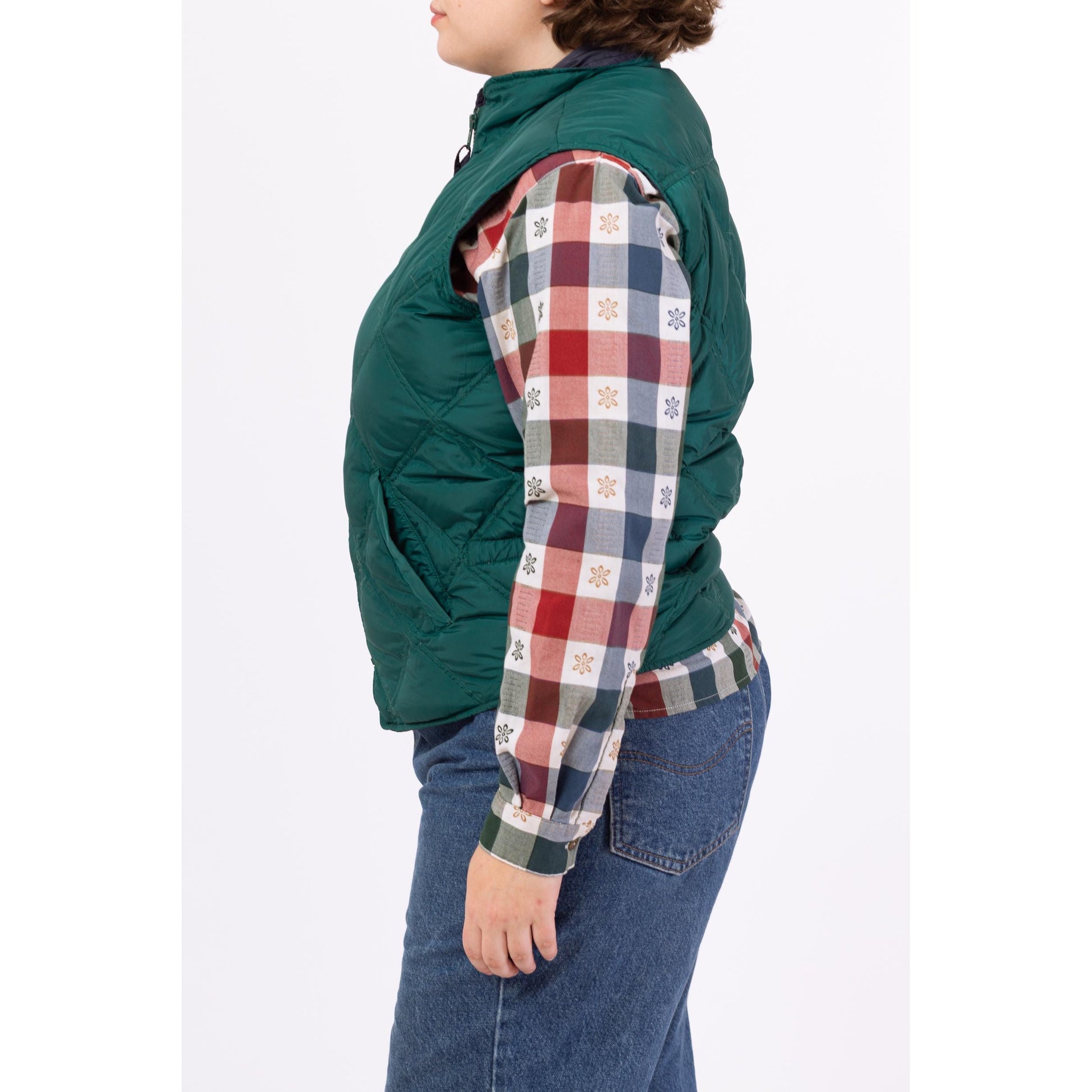 Vintage 90s Eddie Bauer Teal Green Down Fill Lightweight Puffer Vest - Large | Quilted Sleeveless Puffy Jacket, Fall Winter Layering