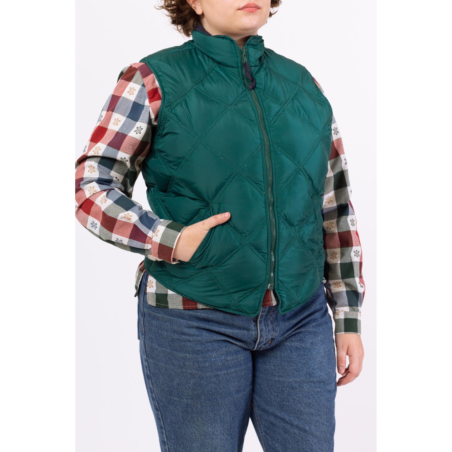 Vintage 90s Eddie Bauer Teal Green Down Fill Lightweight Puffer Vest - Large | Quilted Sleeveless Puffy Jacket, Fall Winter Layering