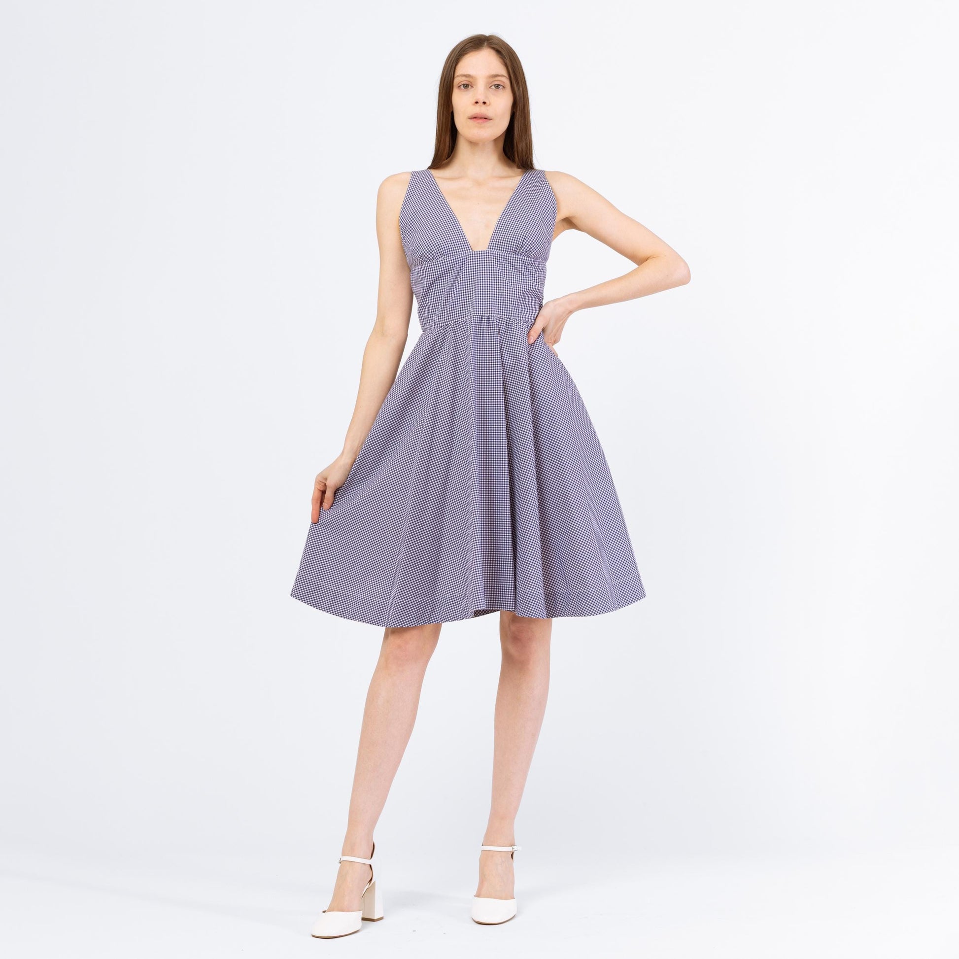 Vintage Y2K Ralph Lauren Blue & White Gingham Sundress - Small, Size 6 | Fit Flare Cotton Midi Dress With Pockets, Preppy Summer Dress