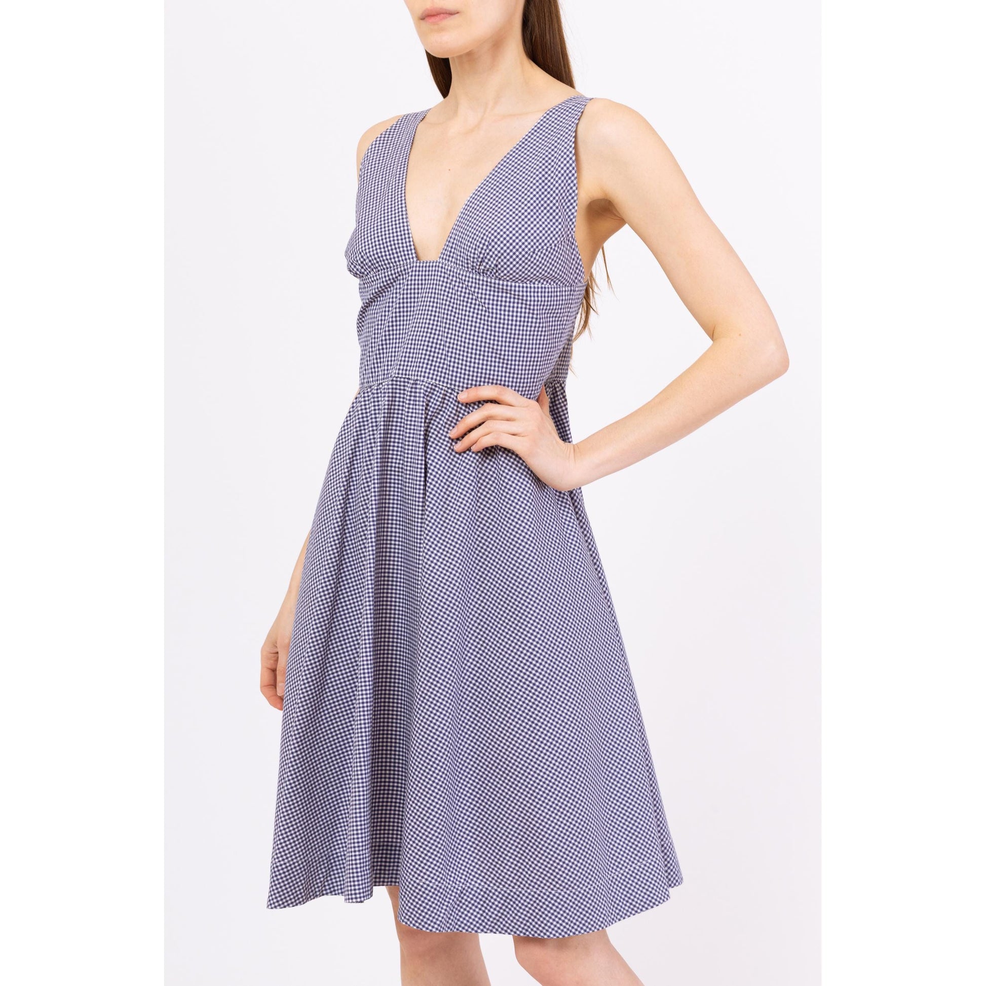Vintage Y2K Ralph Lauren Blue & White Gingham Sundress - Small, Size 6 | Fit Flare Cotton Midi Dress With Pockets, Preppy Summer Dress