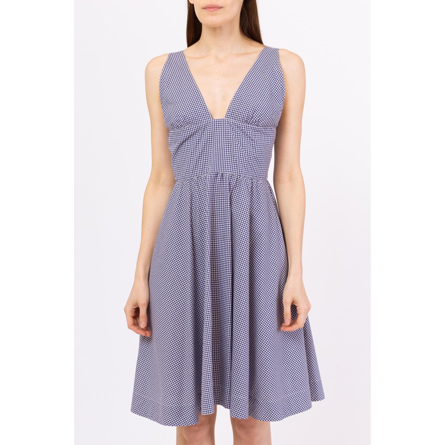 Vintage Y2K Ralph Lauren Blue & White Gingham Sundress - Small, Size 6 | Fit Flare Cotton Midi Dress With Pockets, Preppy Summer Dress