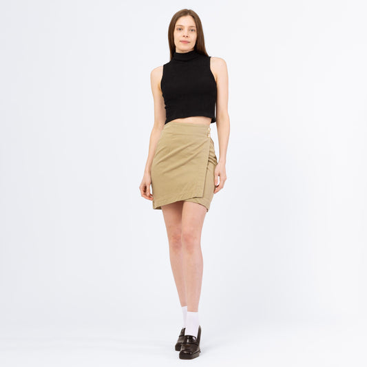 Vintage 90s Khaki Cotton Mini Wrap Skirt - Extra Small, 24” Waist | High Waisted Asymmetrical Minimalist Miniskirt, Preppy Pencil Skirt