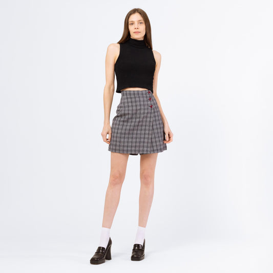 Vintage 90s Preppy Grey Plaid High Waisted Mini Skort - Medium, 28" Waist | A Line Schoolgirl Mod Wrap Mini Skirt