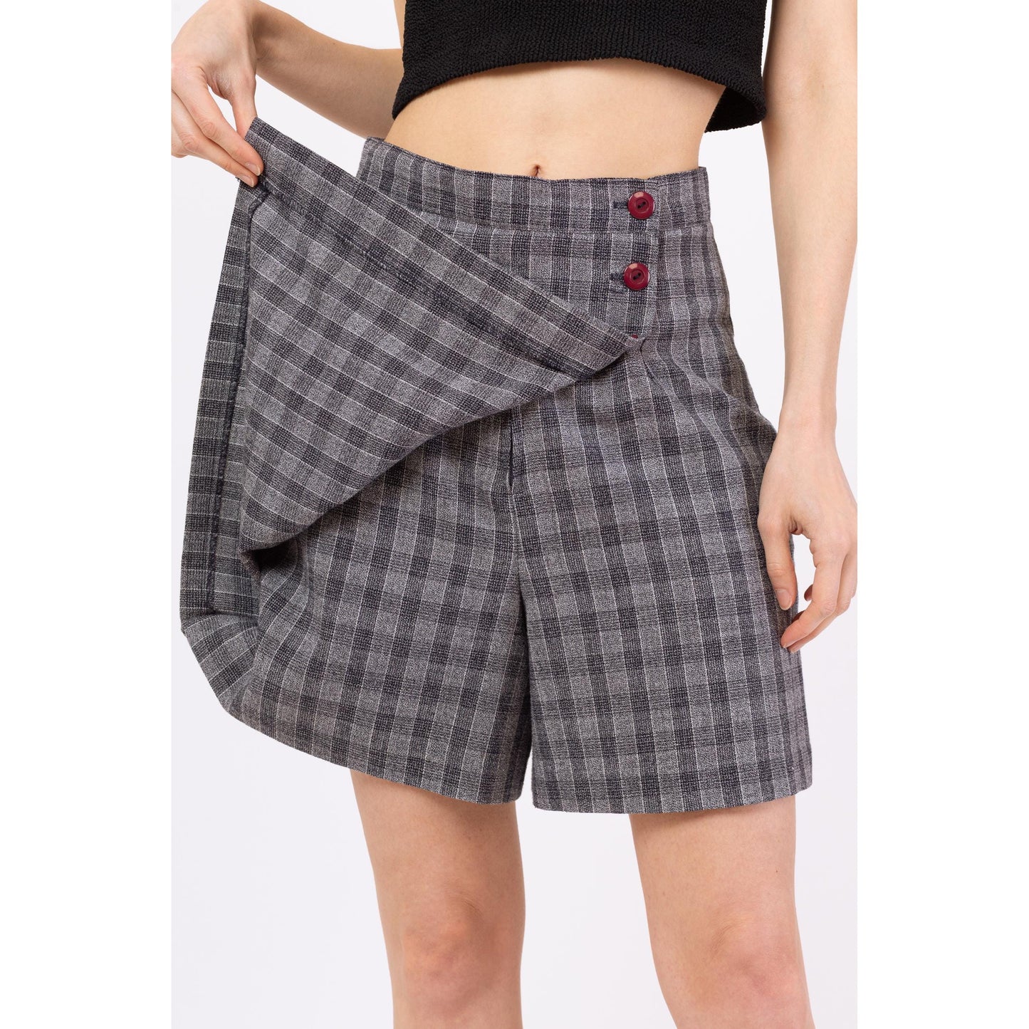 Vintage 90s Preppy Grey Plaid High Waisted Mini Skort - Medium, 28" Waist | A Line Schoolgirl Mod Wrap Mini Skirt