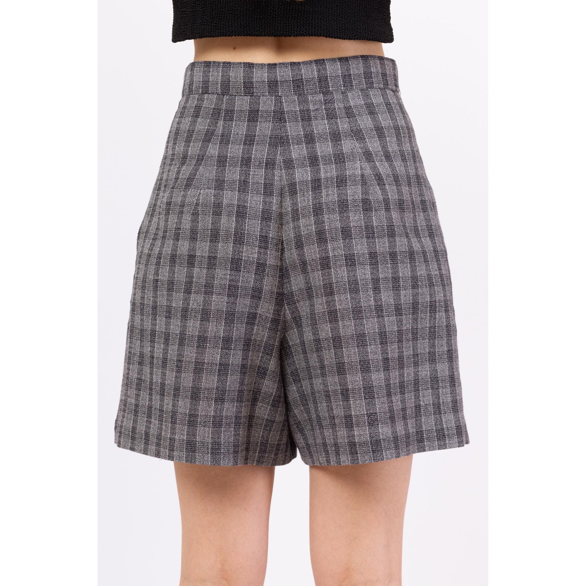 Vintage 90s Preppy Grey Plaid High Waisted Mini Skort - Medium, 28" Waist | A Line Schoolgirl Mod Wrap Mini Skirt