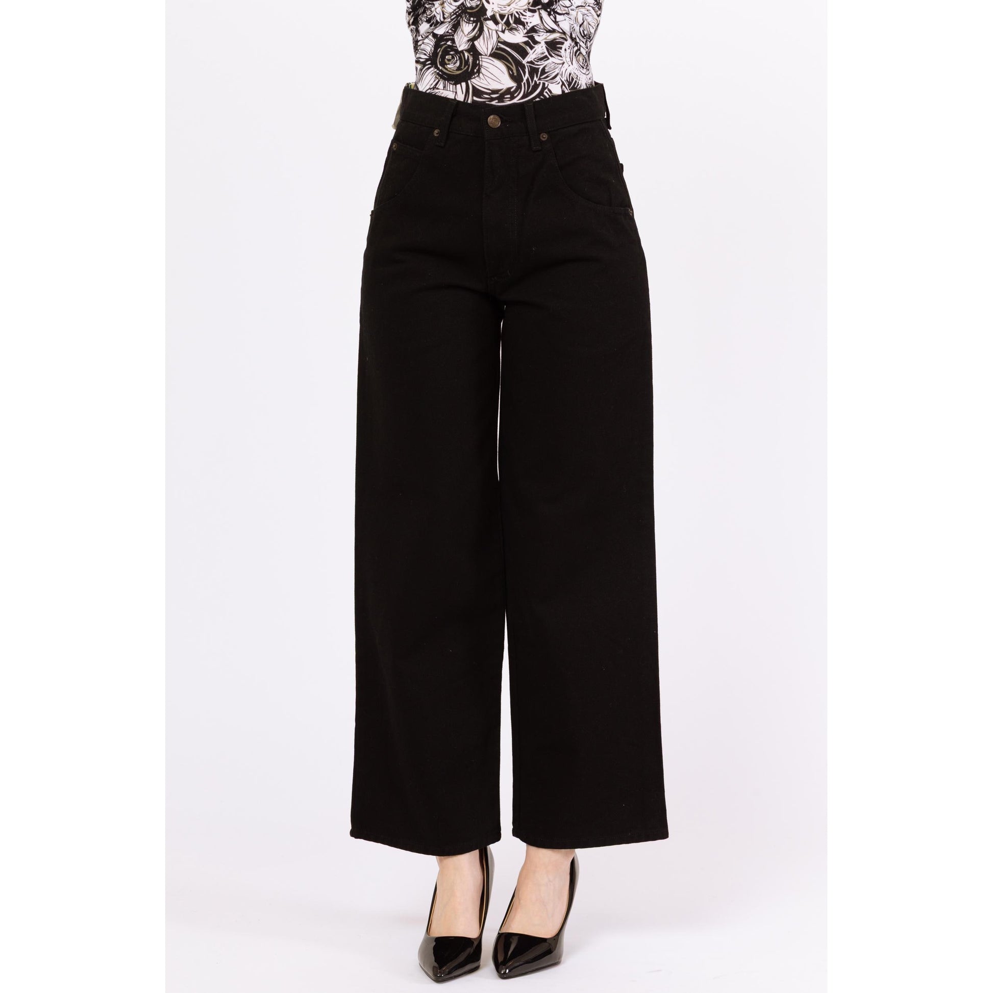 Vintage Y2K Black High Waisted Wide Leg Jeans - Medium, 28" Waist | Minimalist Grunge Straight Leg Jeans