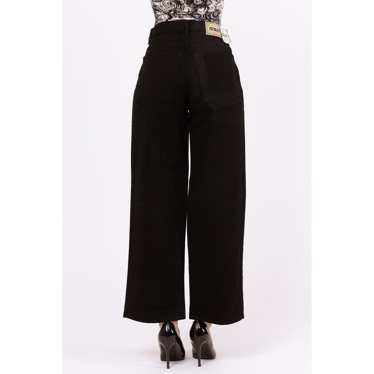 Vintage Y2K Black High Waisted Wide Leg Jeans - Medium, 28" Waist | Minimalist Grunge Straight Leg Jeans