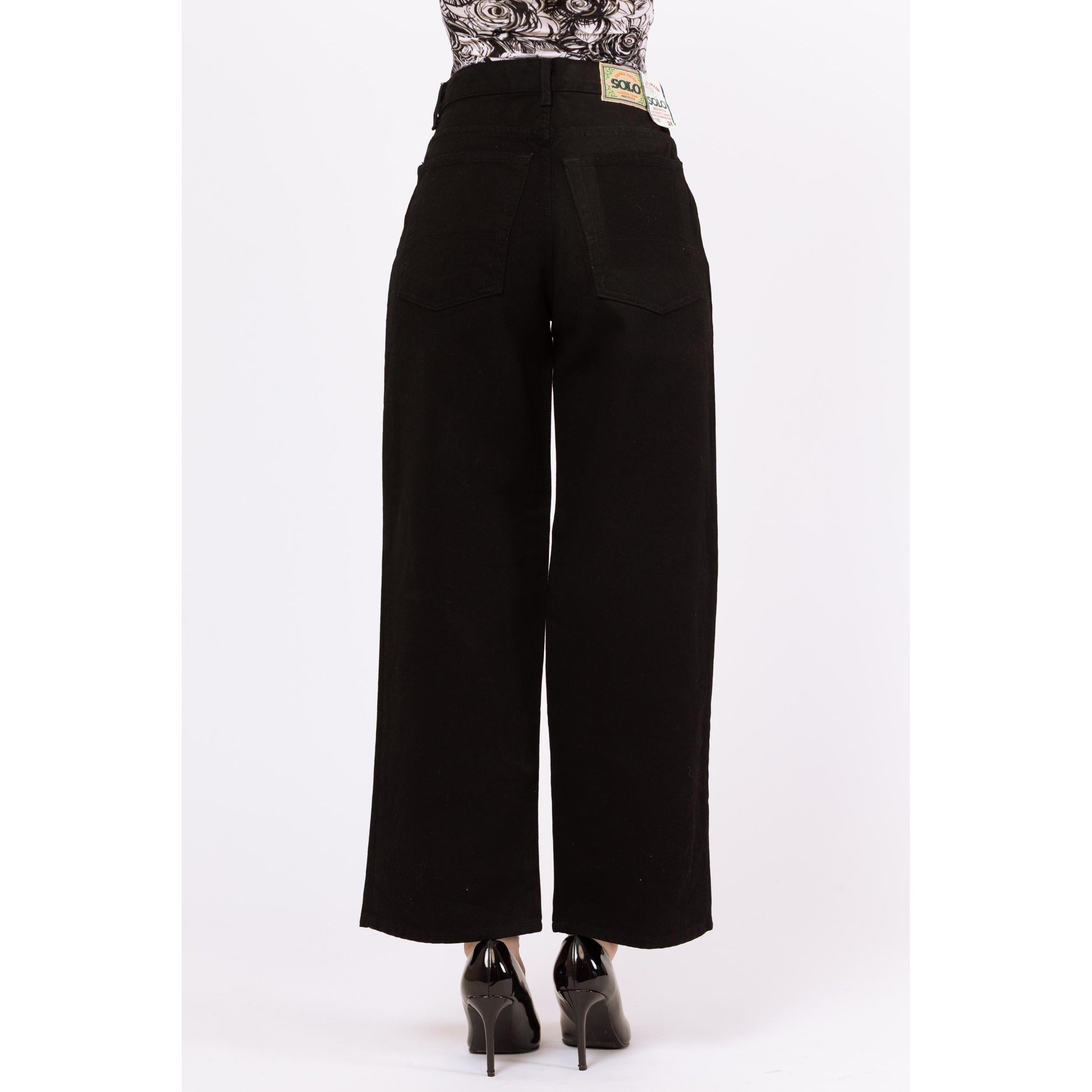 Vintage Y2K Black High Waisted Wide Leg Jeans - Medium, 28" Waist | Minimalist Grunge Straight Leg Jeans
