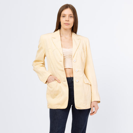 Vintage 1940s Western Cream Gabardine Wool Blazer - Small | 40s 50s Gross Denver Button Up Fitted Waist Rockabilly Suit Jacket