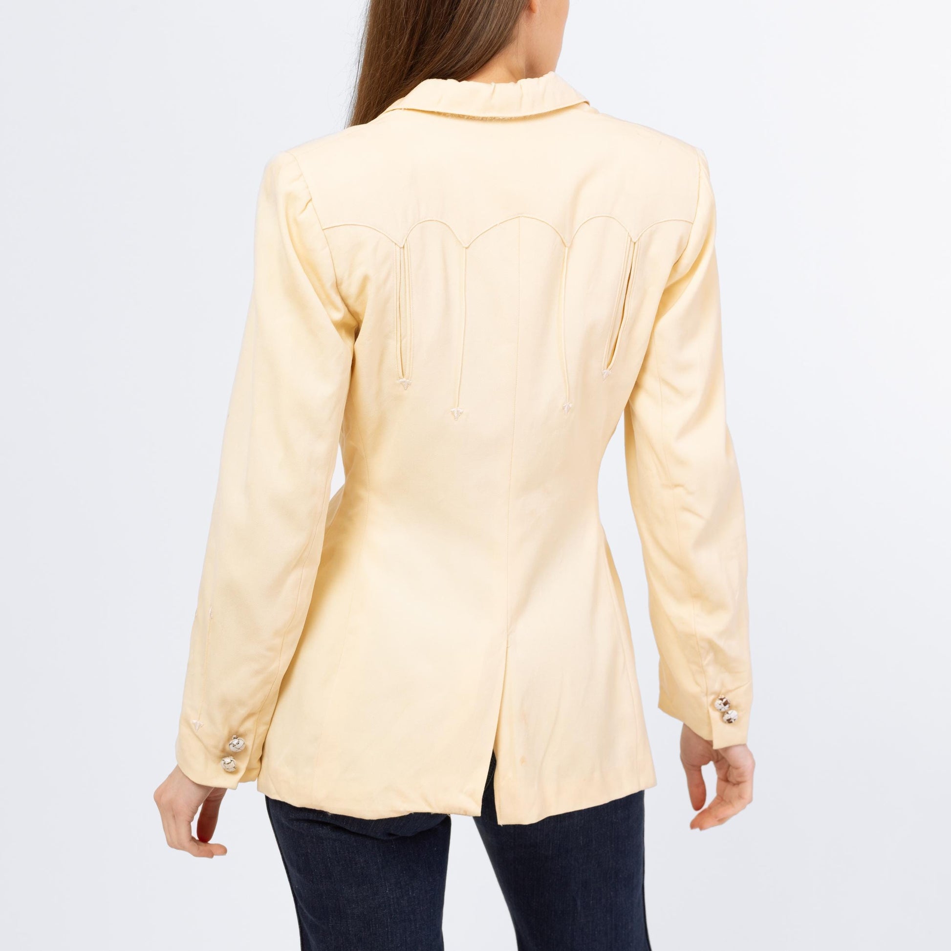Vintage 1940s Western Cream Gabardine Wool Blazer - Small | 40s 50s Gross Denver Button Up Fitted Waist Rockabilly Suit Jacket
