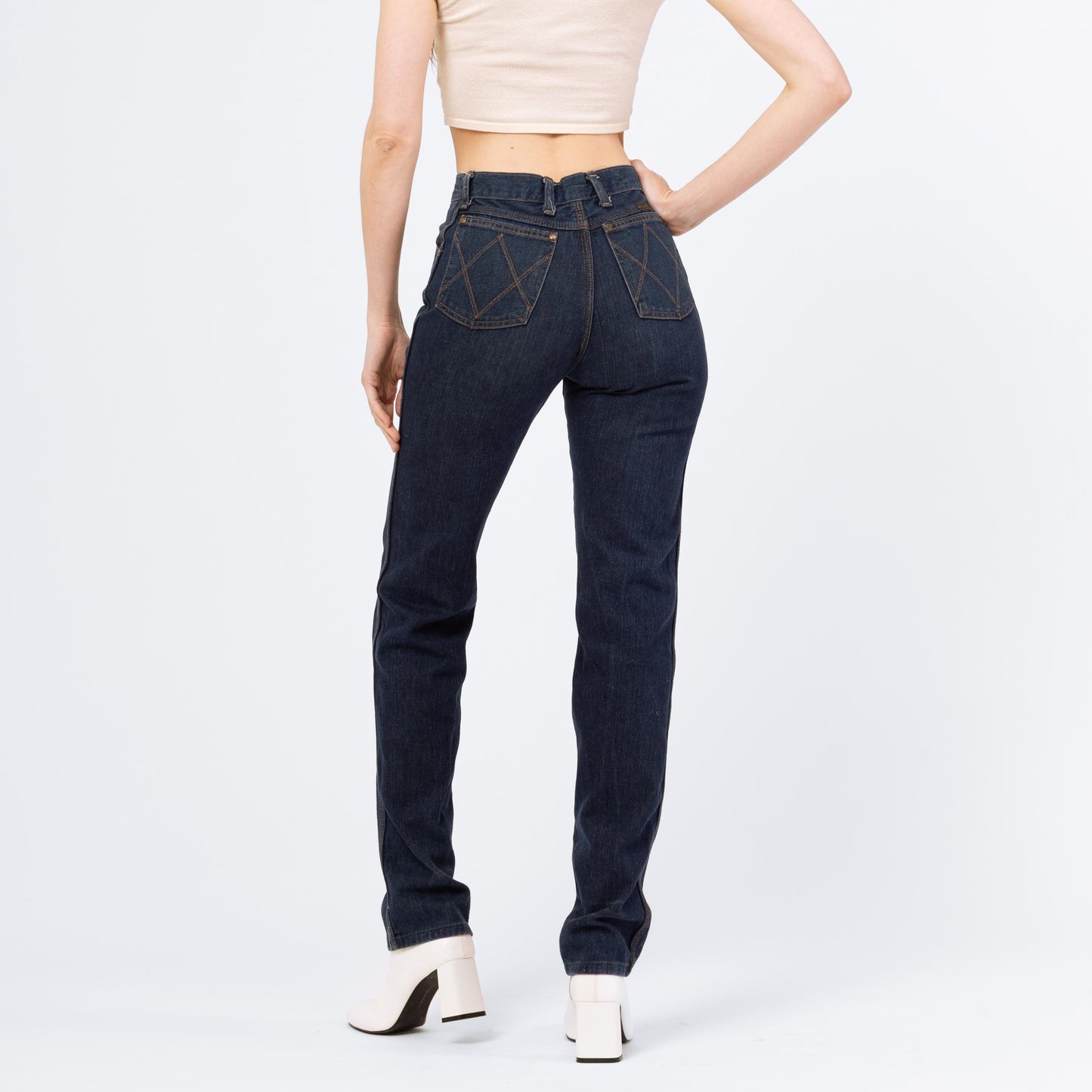 Vintage 70s Wrangler Dark Wash Western Jeans - Small | 1970s High Waisted Jeans, Straight Leg Denim