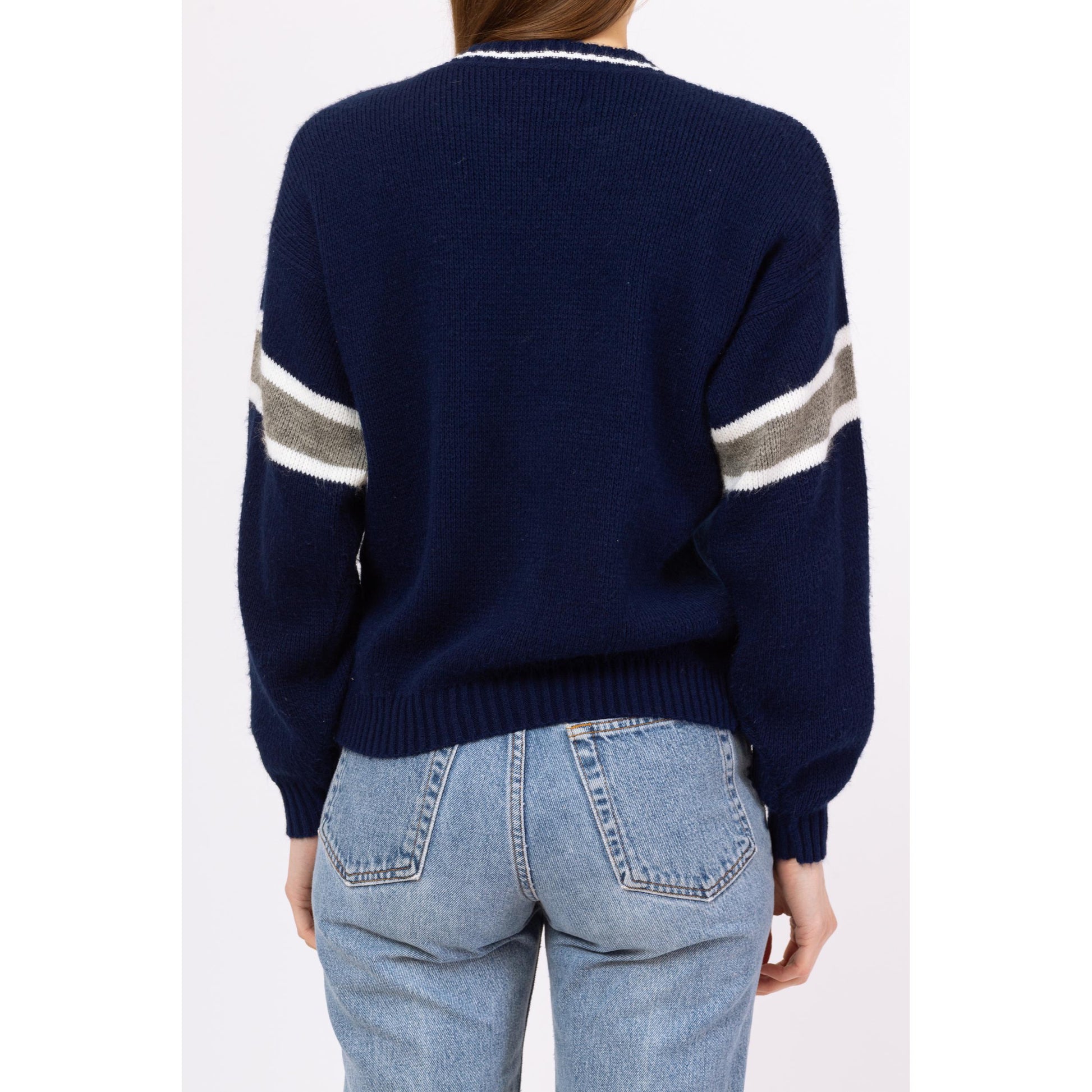 Vintage 80s Dallas Cowboys NFL Sweater - Small to Medium | Unisex Football Varsity Stripe Navy Blue Knit Pullover