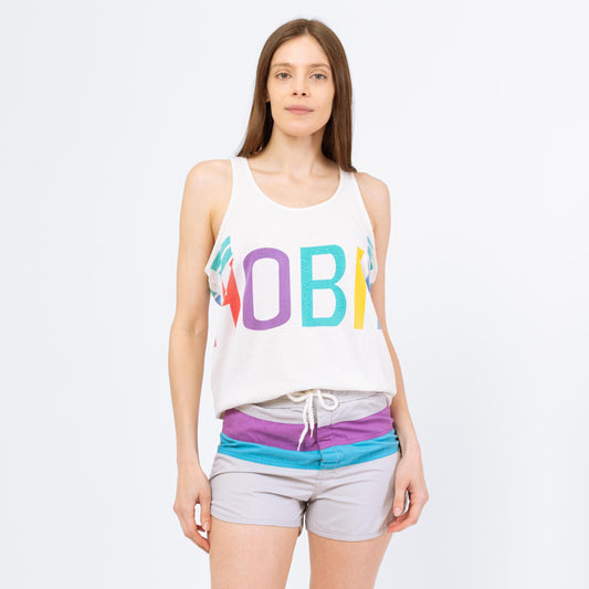 Vintage 80s Hobie Sport Spell Out Tank Top - Medium to Large | Unisex Surfer Skater Front & Back All Over Print Graphic Tee