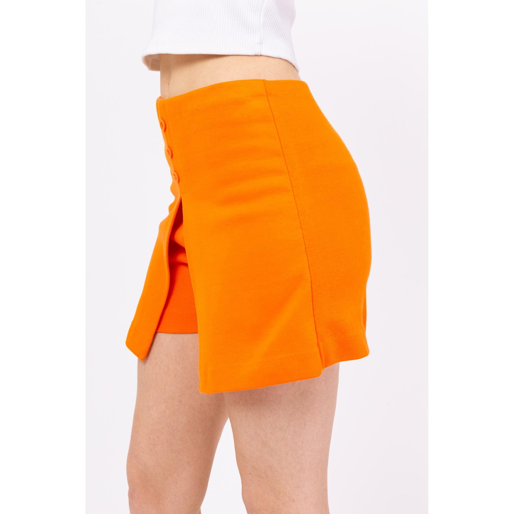 Vintage 70s Orange Split Front Mini Skort - XS to Small | Retro High Waisted Sporty Tennis Shorts Skirt