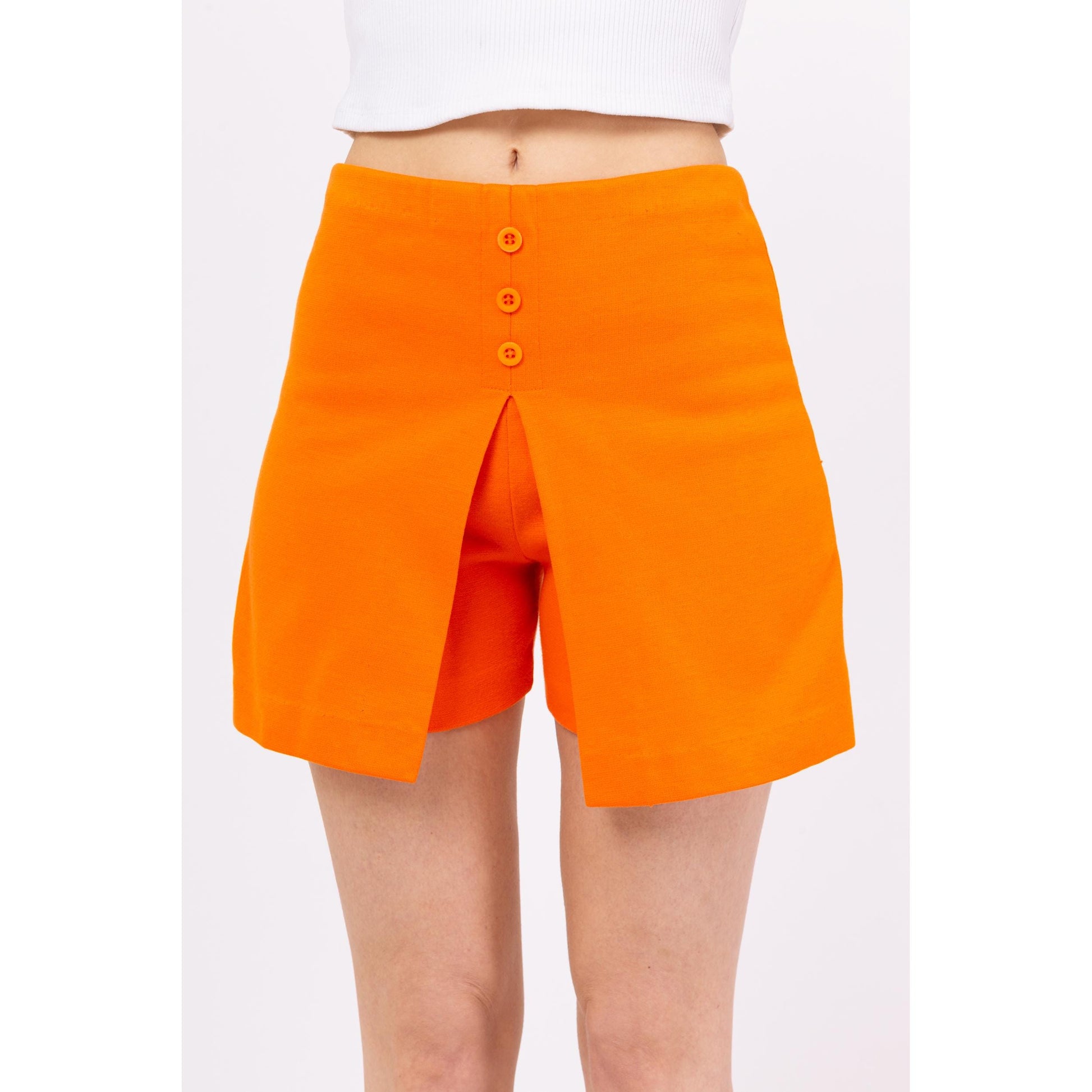 Vintage 70s Orange Split Front Mini Skort - XS to Small | Retro High Waisted Sporty Tennis Shorts Skirt