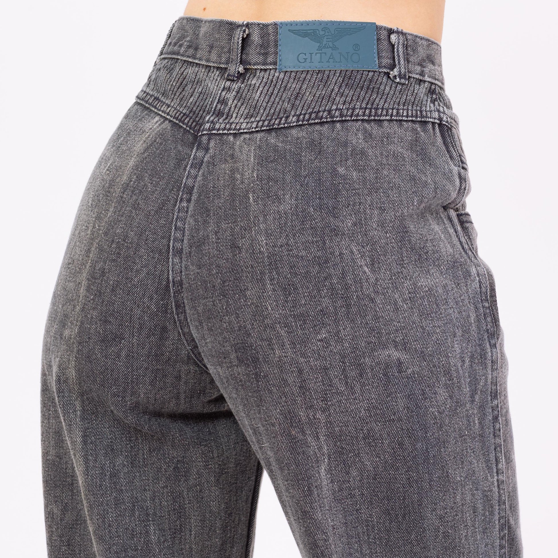 Vintage 80s Slate Grey Acid Wash Jeans - Small, 26" Waist | High Waisted Ribbed Denim Slant Pocket Yoked Streetwear Mom Jeans