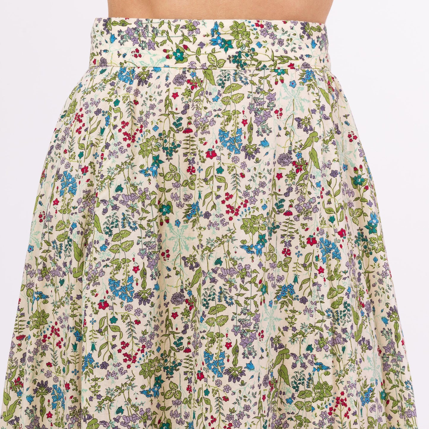 Vintage 70s Boho Wildflower Print Prairie Maxi Skirt - Extra Small, 24" Waist | A-Line Floral Cottagecore Long Summer Skirt