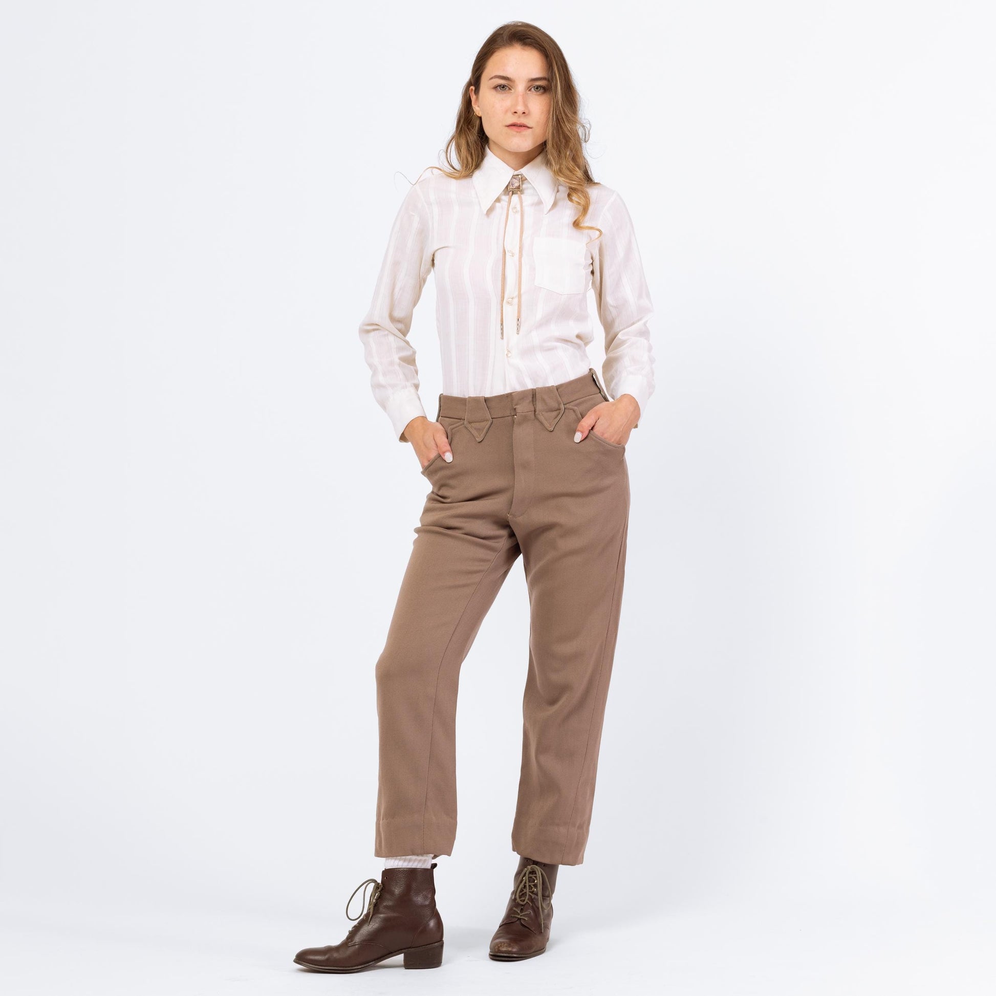 Vintage 50s Cocoa Brown Western Pants Petite XS to Small