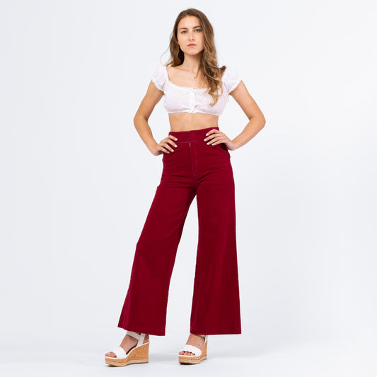 Vintage 70s Burgundy High Waisted Flared Pants - XXS, 23" Waist | Boho Wide Leg Disco Style Retro Festival Flares