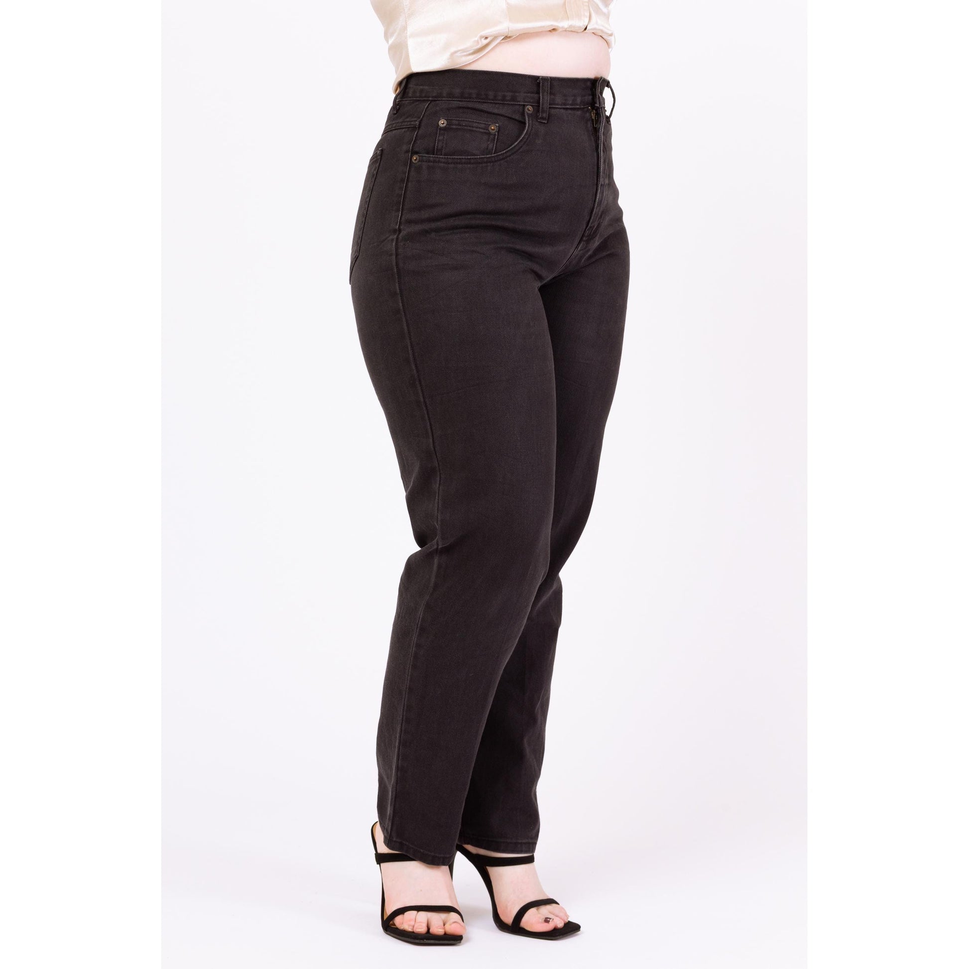 Vintage 90s Black High Waisted Mom Jeans - Large, 32” Waist | Tapered Leg High Rise Denim Jeans