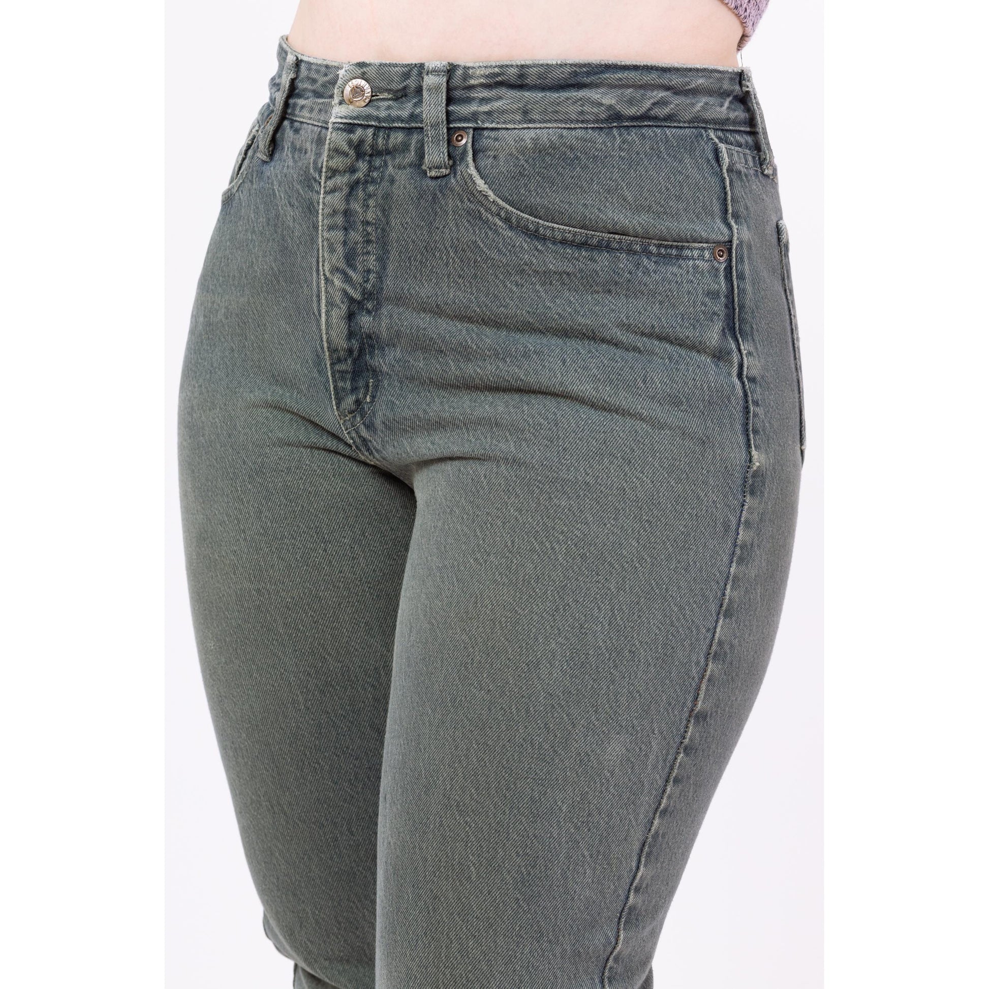 Vintage 90s Faded Green High Waisted Jeans - Large, 32" Waist | Distressed Denim Z Cavaricci Tapered Leg Mom Jeans