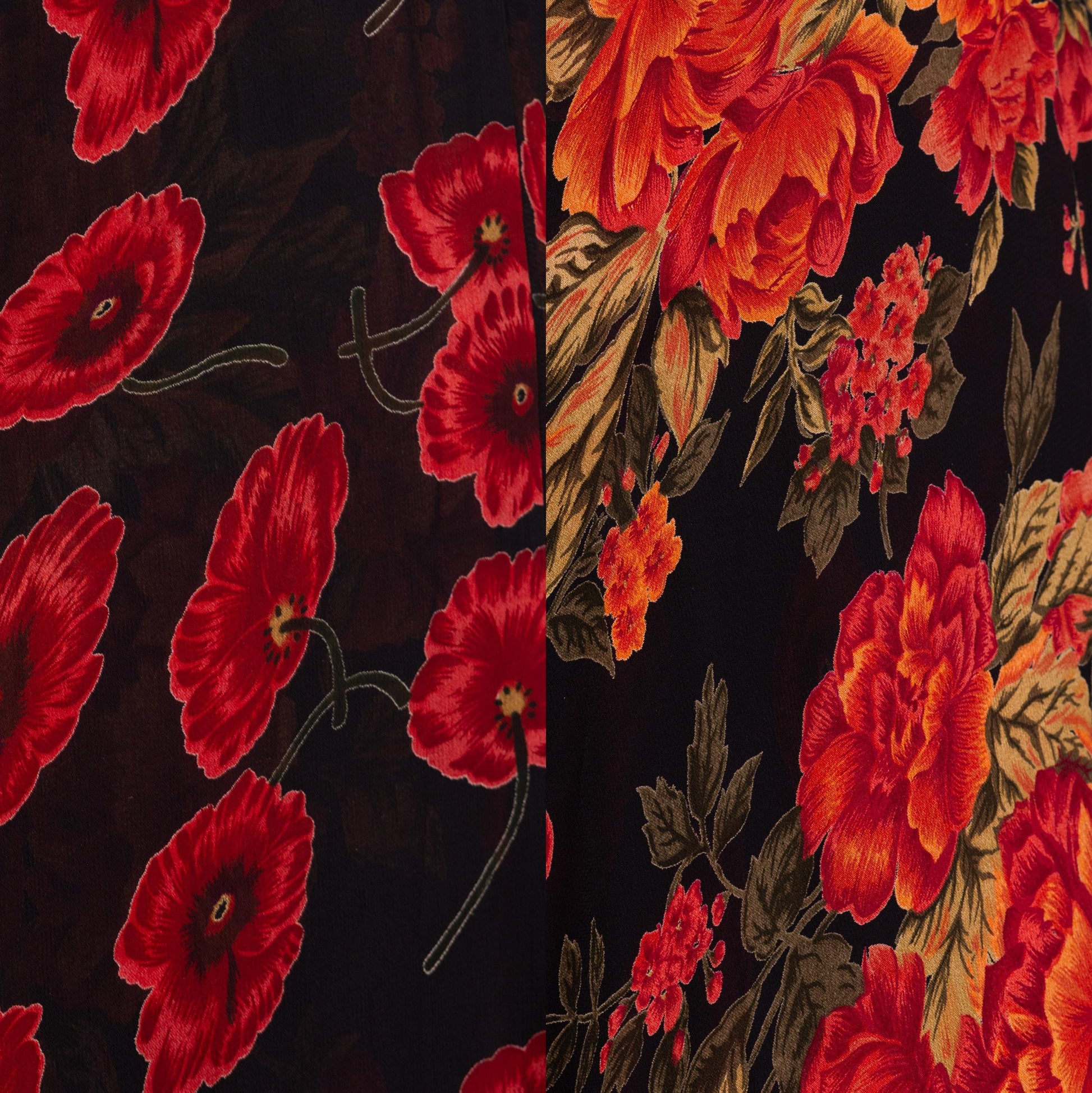 Vintage 90s Black & Red Floral Reversible Maxi Skirt - Medium to Large | Boho Rayon Chiffon Sheer Double Layer Long Flowy Witchy Skirt