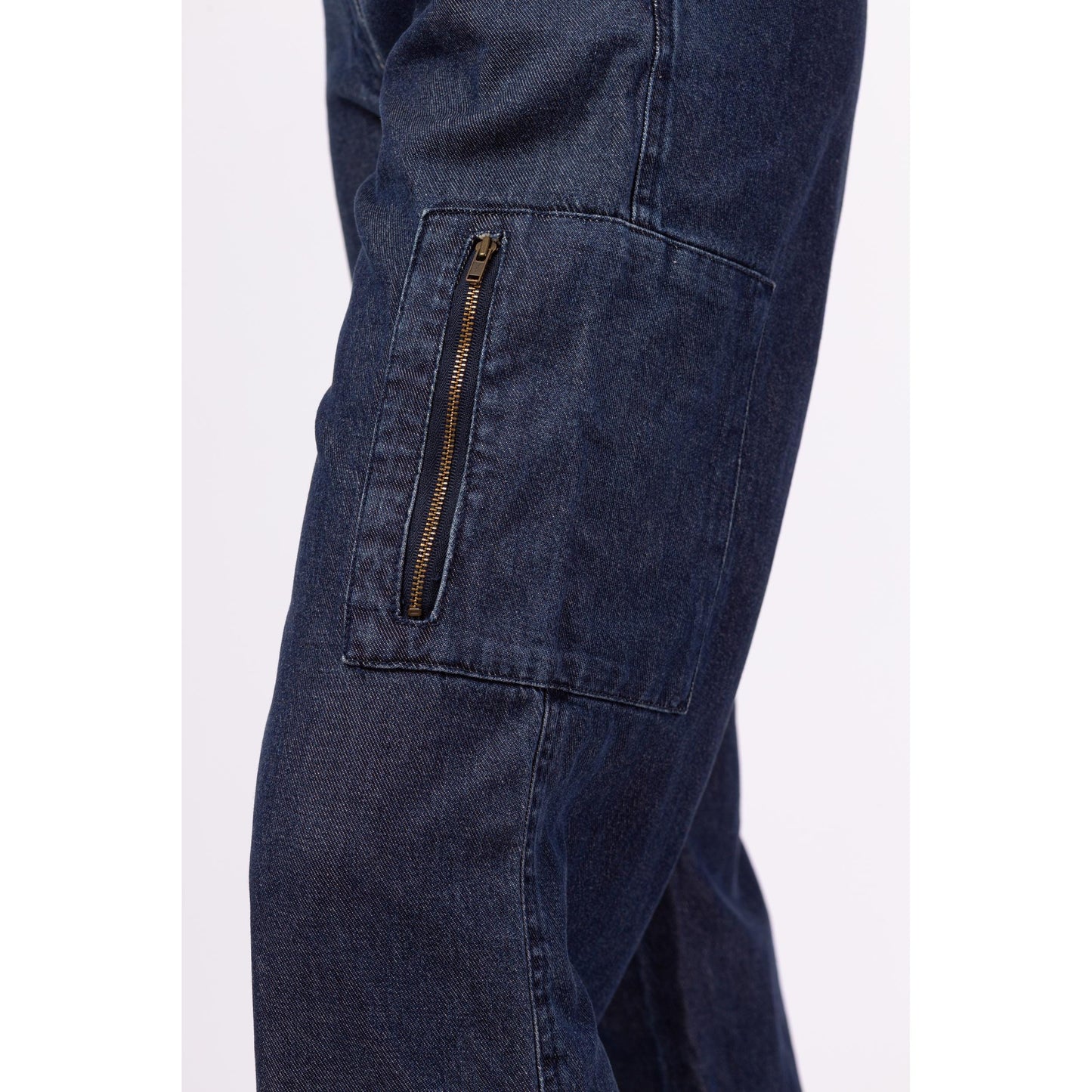 Vintage Y2K Chambray Drawstring Waist Cargo Jeans - Petite XS, 24" Waist | Vintage Straight Leg Dark Wash Denim Look Pants