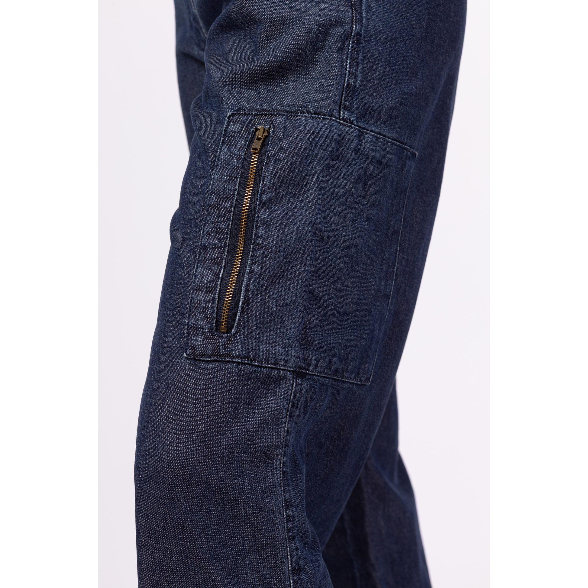 Vintage Y2K Chambray Drawstring Waist Cargo Jeans - Petite XS, 24" Waist | Vintage Straight Leg Dark Wash Denim Look Pants