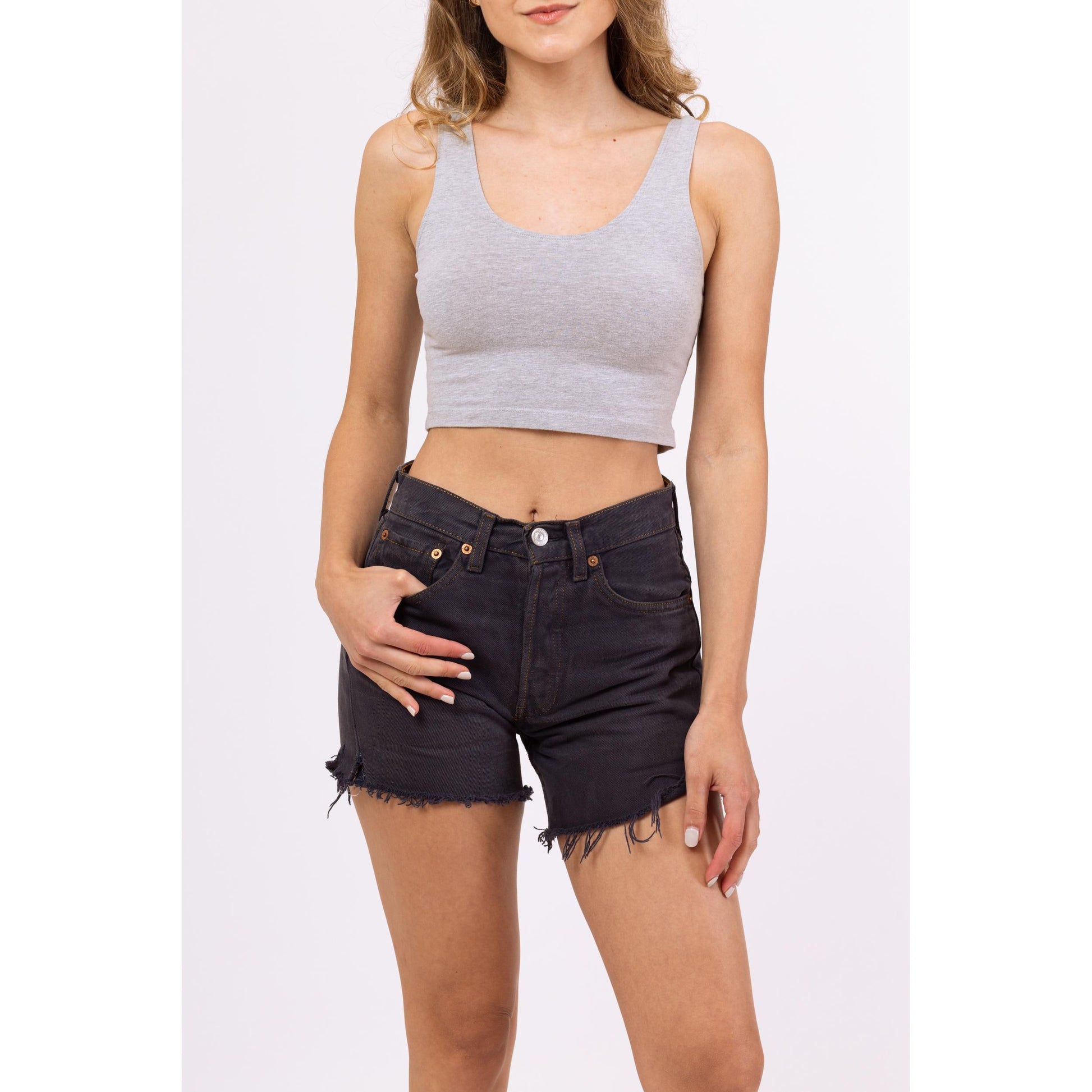 Vintage Y2K Levis 501 Faded Black Cut Off Jean Shorts - Extra Small | Levi's Denim Mid Rise Cutoffs