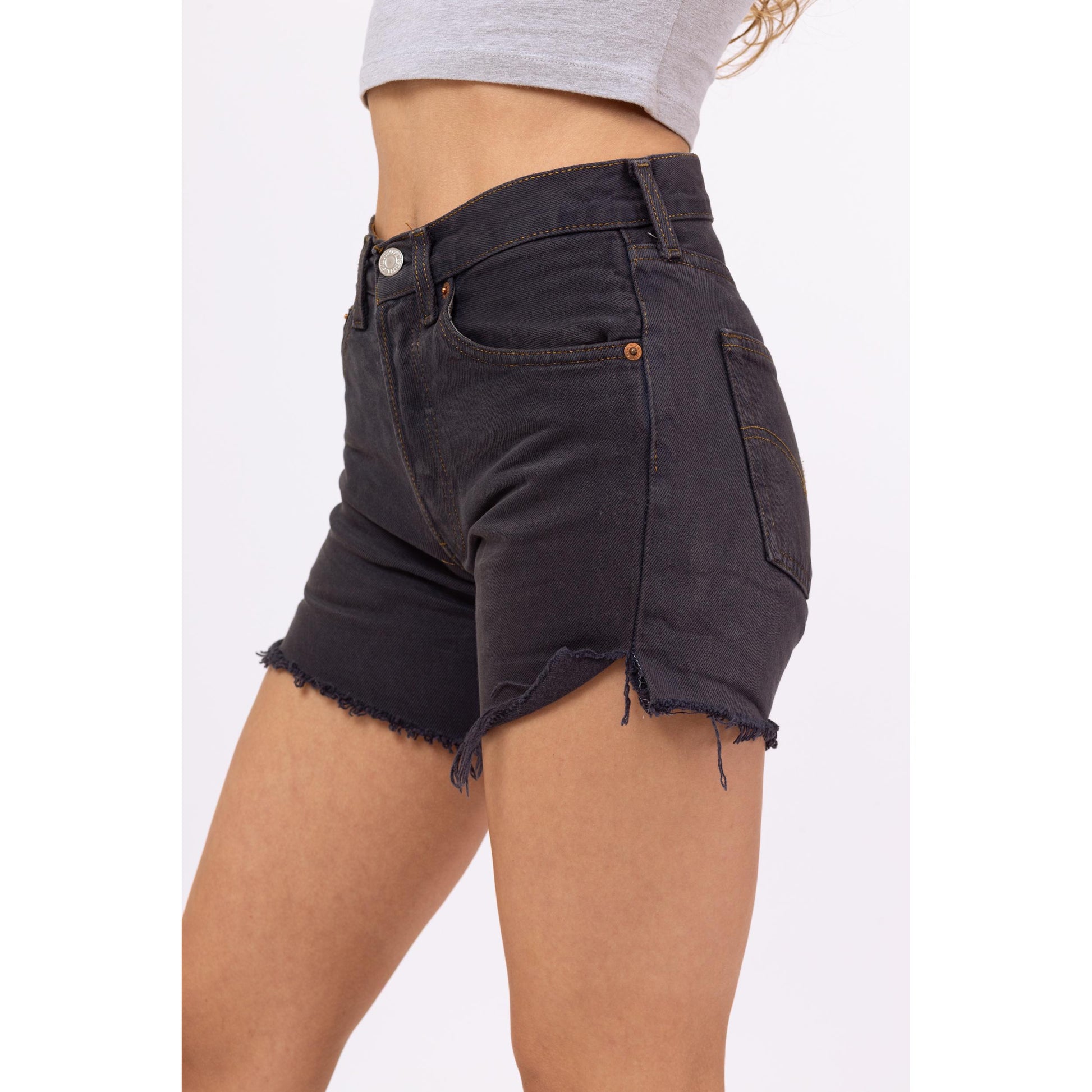 Vintage Y2K Levis 501 Faded Black Cut Off Jean Shorts - Extra Small | Levi's Denim Mid Rise Cutoffs