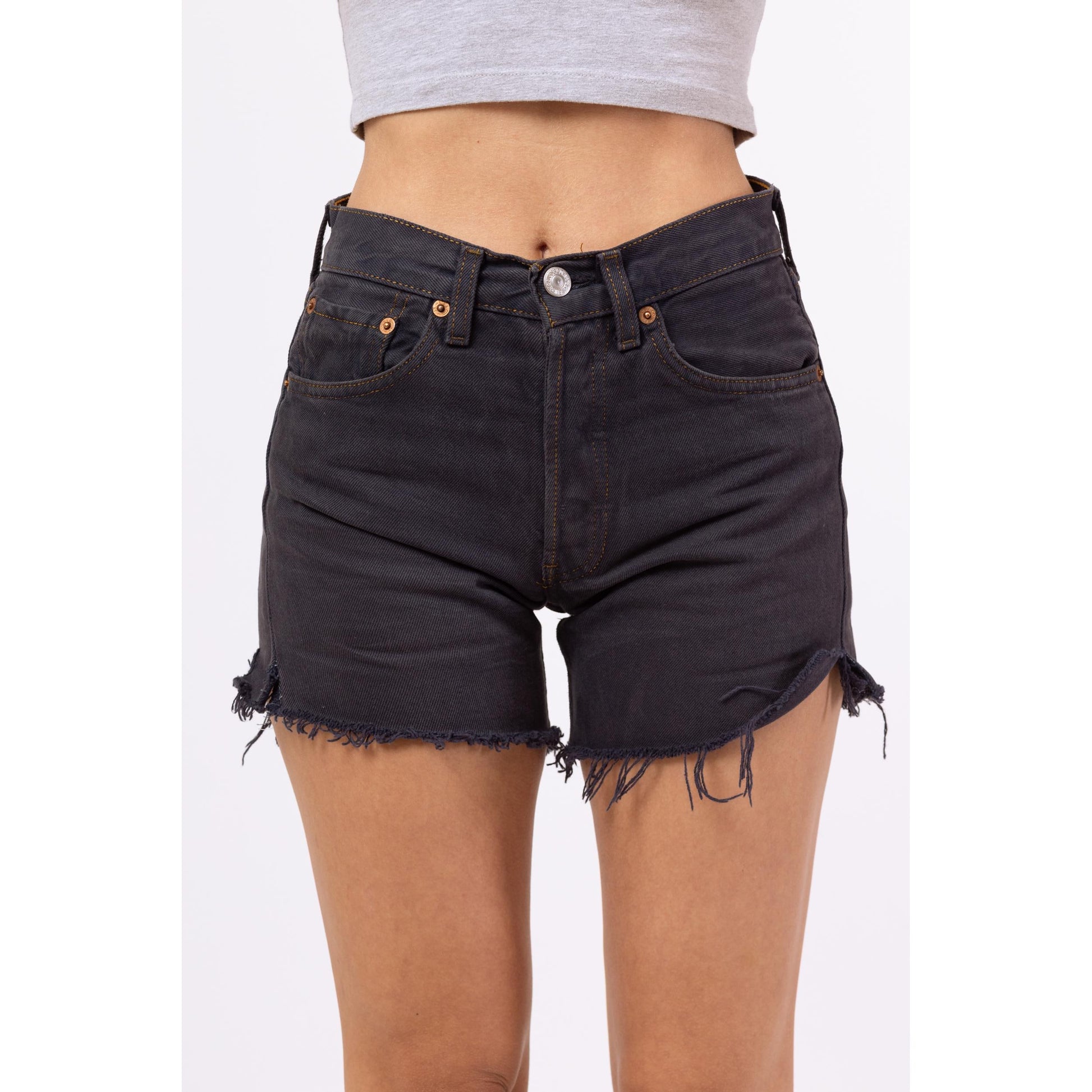 Vintage Y2K Levis 501 Faded Black Cut Off Jean Shorts - Extra Small | Levi's Denim Mid Rise Cutoffs
