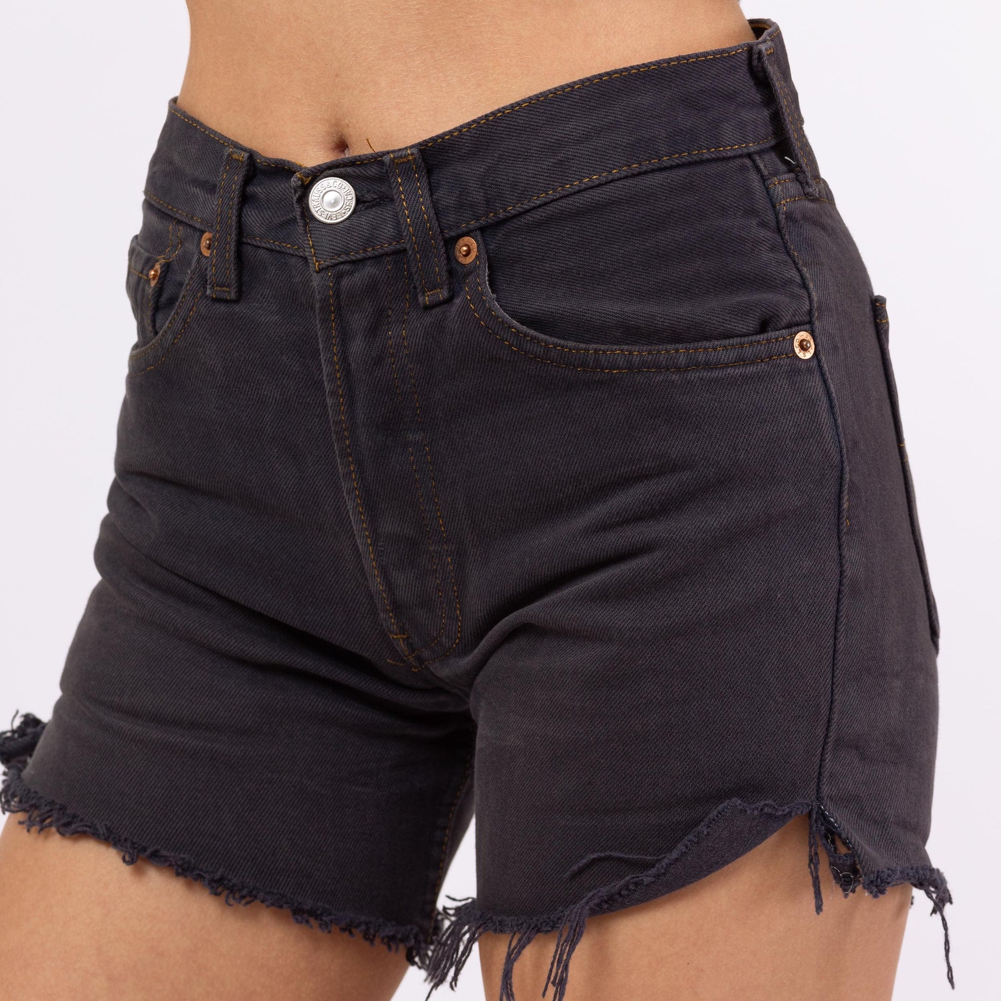 Vintage Y2K Levis 501 Faded Black Cut Off Jean Shorts - Extra Small | Levi's Denim Mid Rise Cutoffs