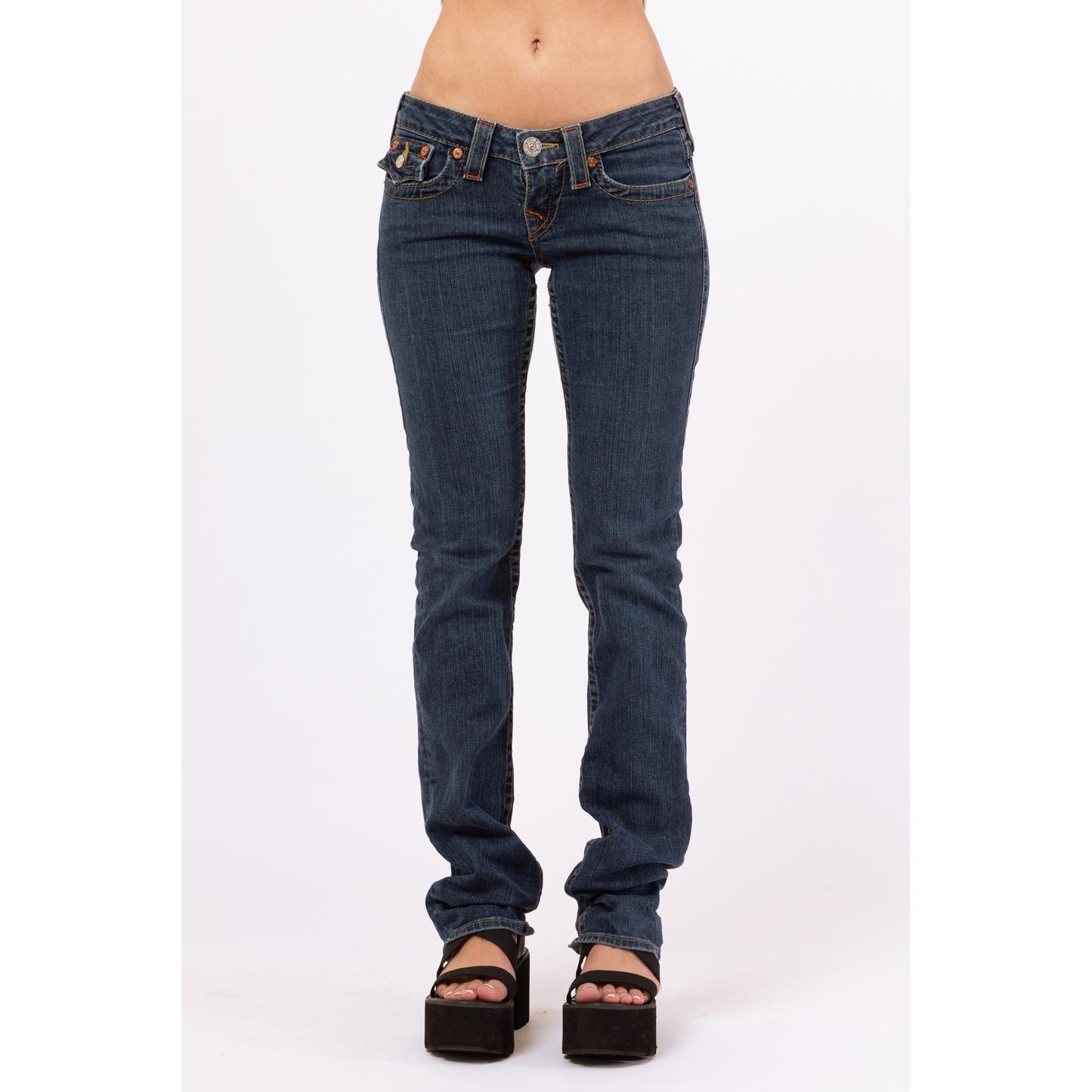 Vintage Y2K True Religion Billy Low Rise Bootcut Jeans - Extra Small | 2000s Dark Wash Denim Skinny Jeans